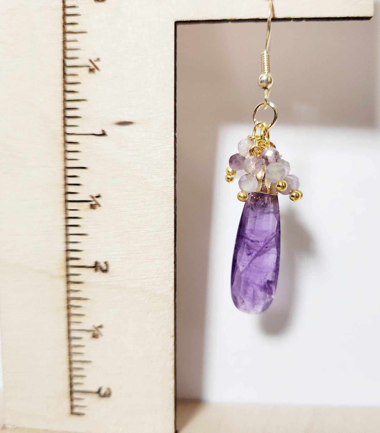 Amethyst gemstone teardrop dangle earrings