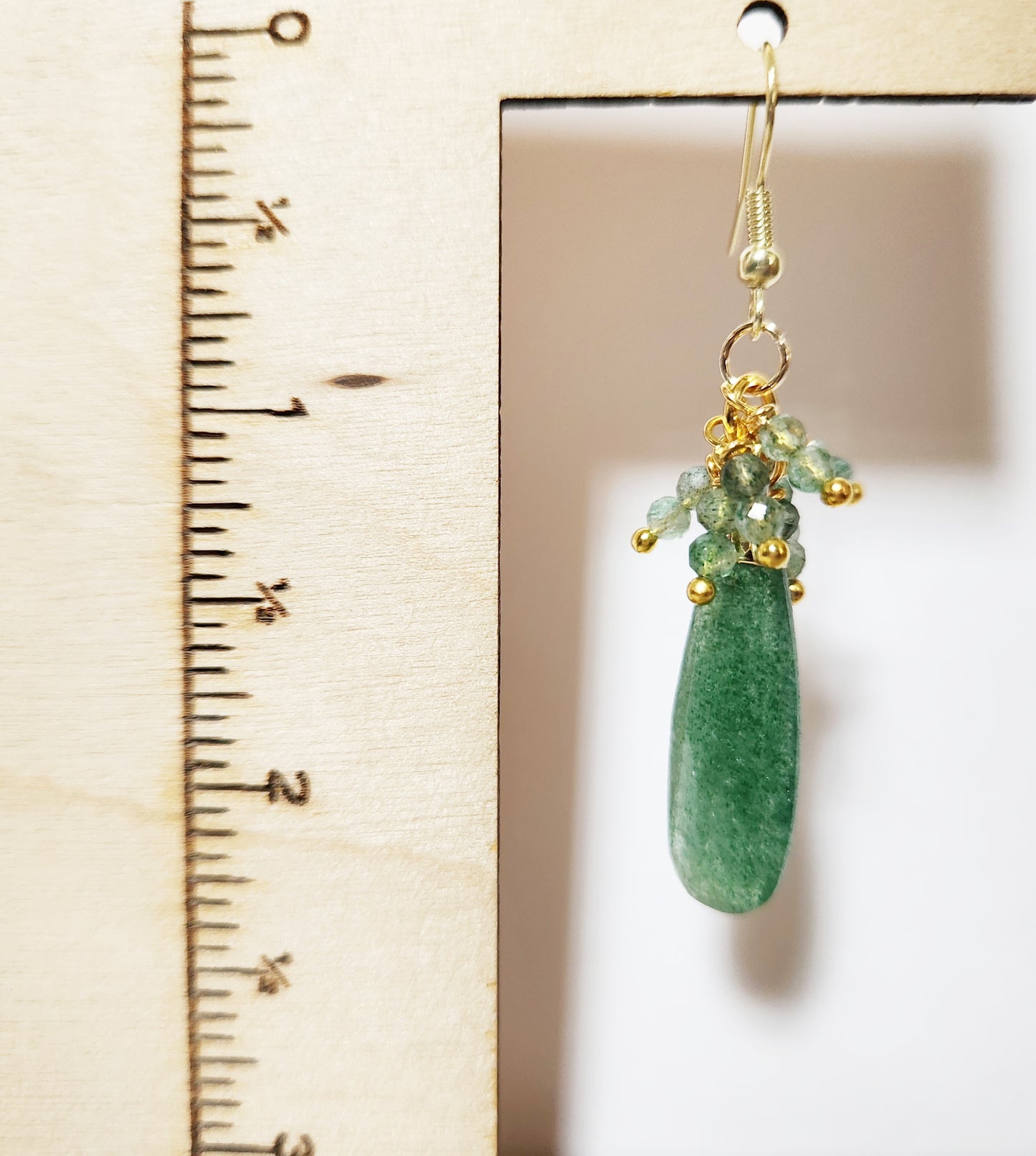 Green Strawberry Quartz gemstone teardrop dangle earrings