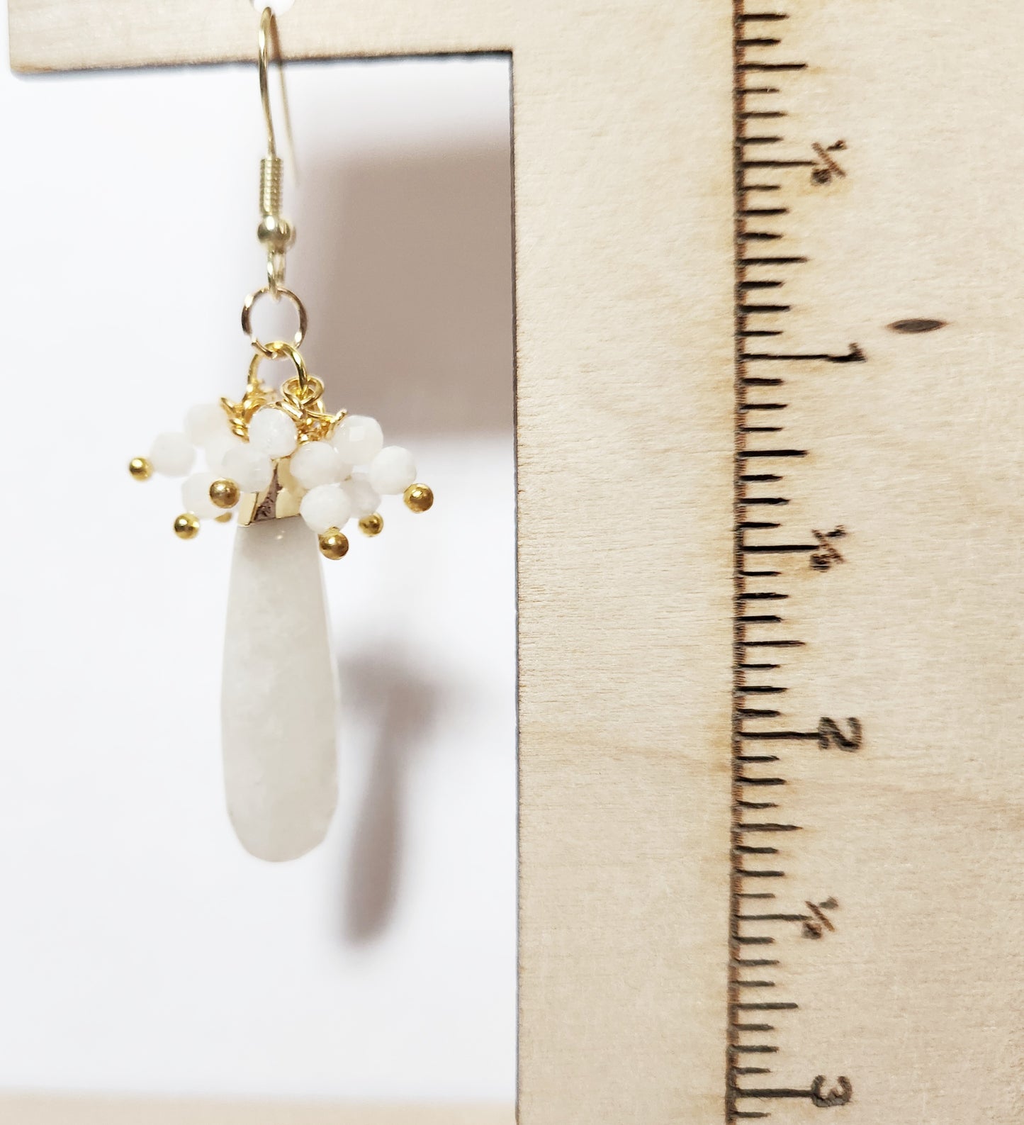 Blue Moonstone gemstone teardrop dangle earrings