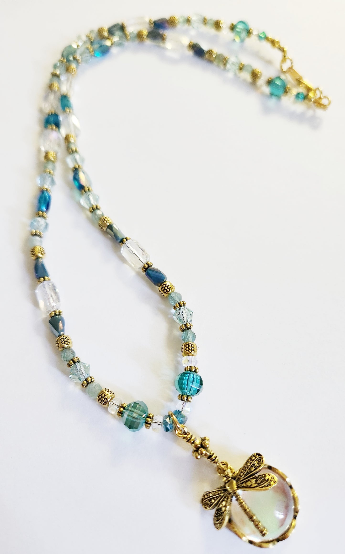 Gold Dragonfly necklace with Kyanite gemstones