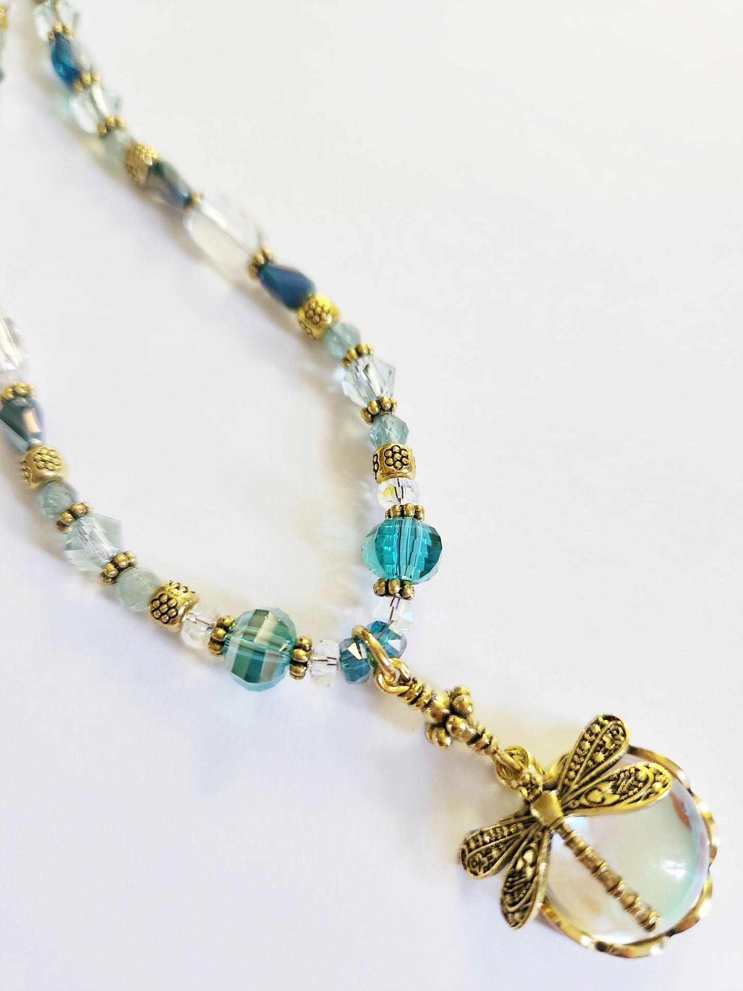 Gold Dragonfly necklace with Kyanite gemstones