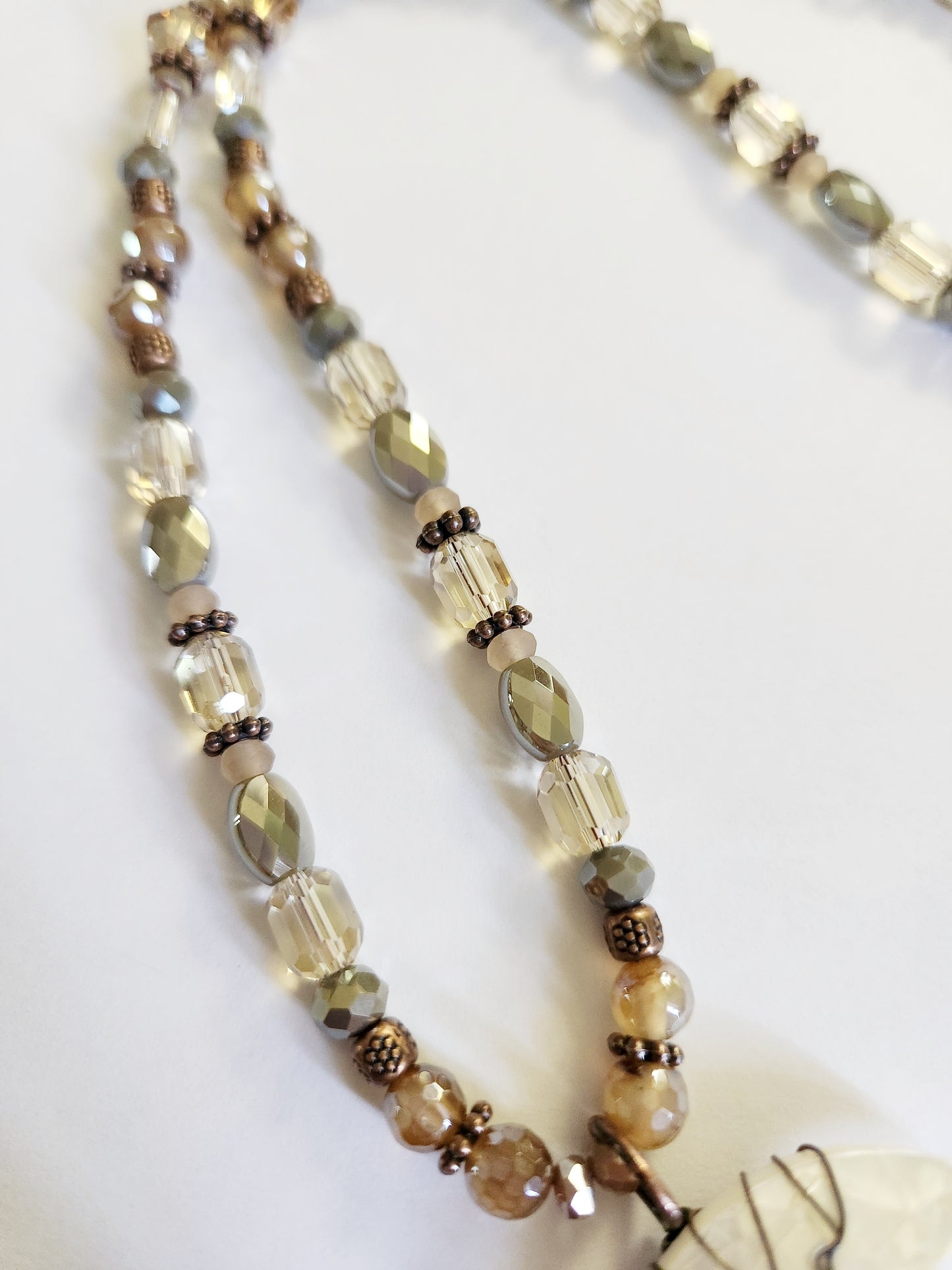 Wire wrapped Mother of Pearl crescent moon copper necklace