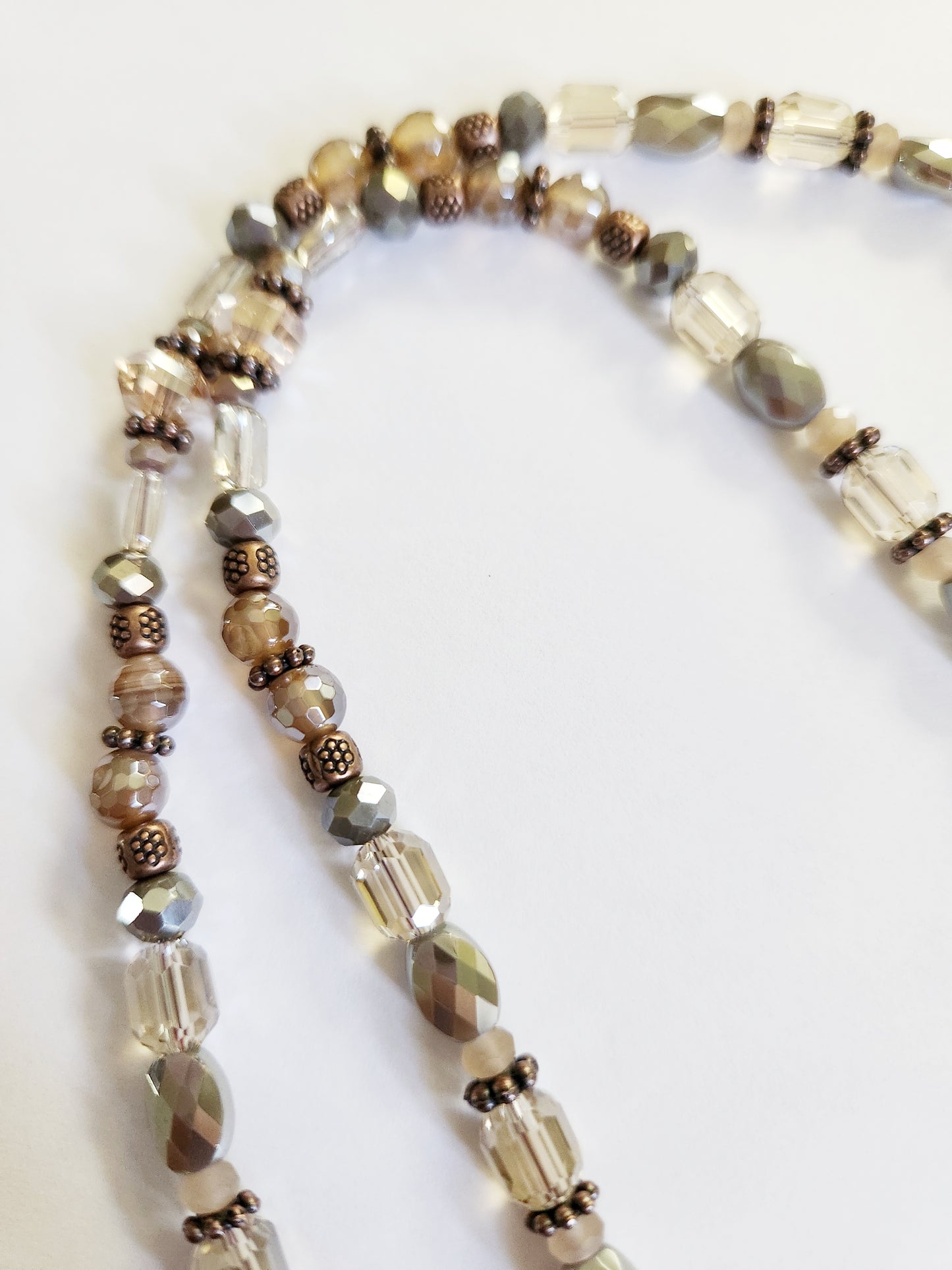 Wire wrapped Mother of Pearl crescent moon copper necklace