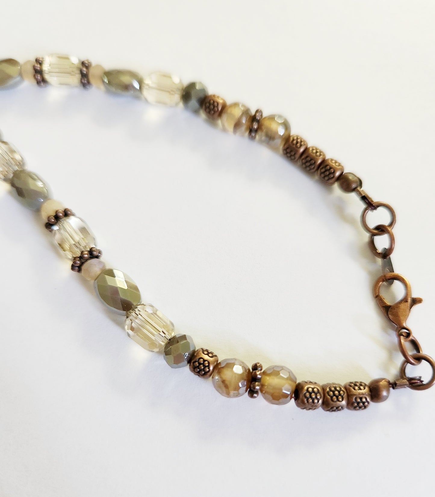 Wire wrapped Mother of Pearl crescent moon copper necklace