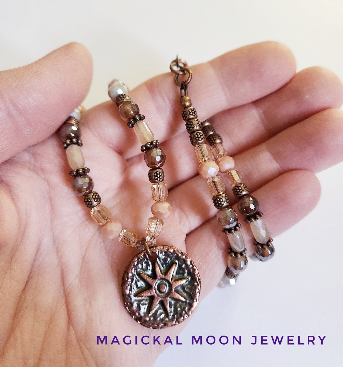 Copper sunburst circle necklace