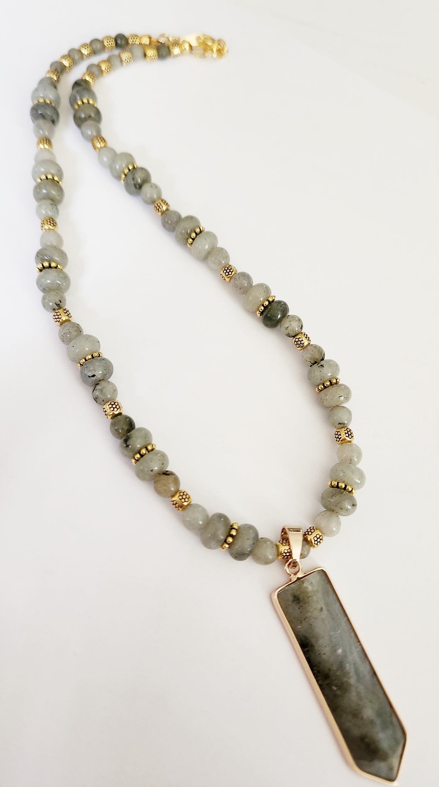 Labradorite dagger gemstone and gold necklace