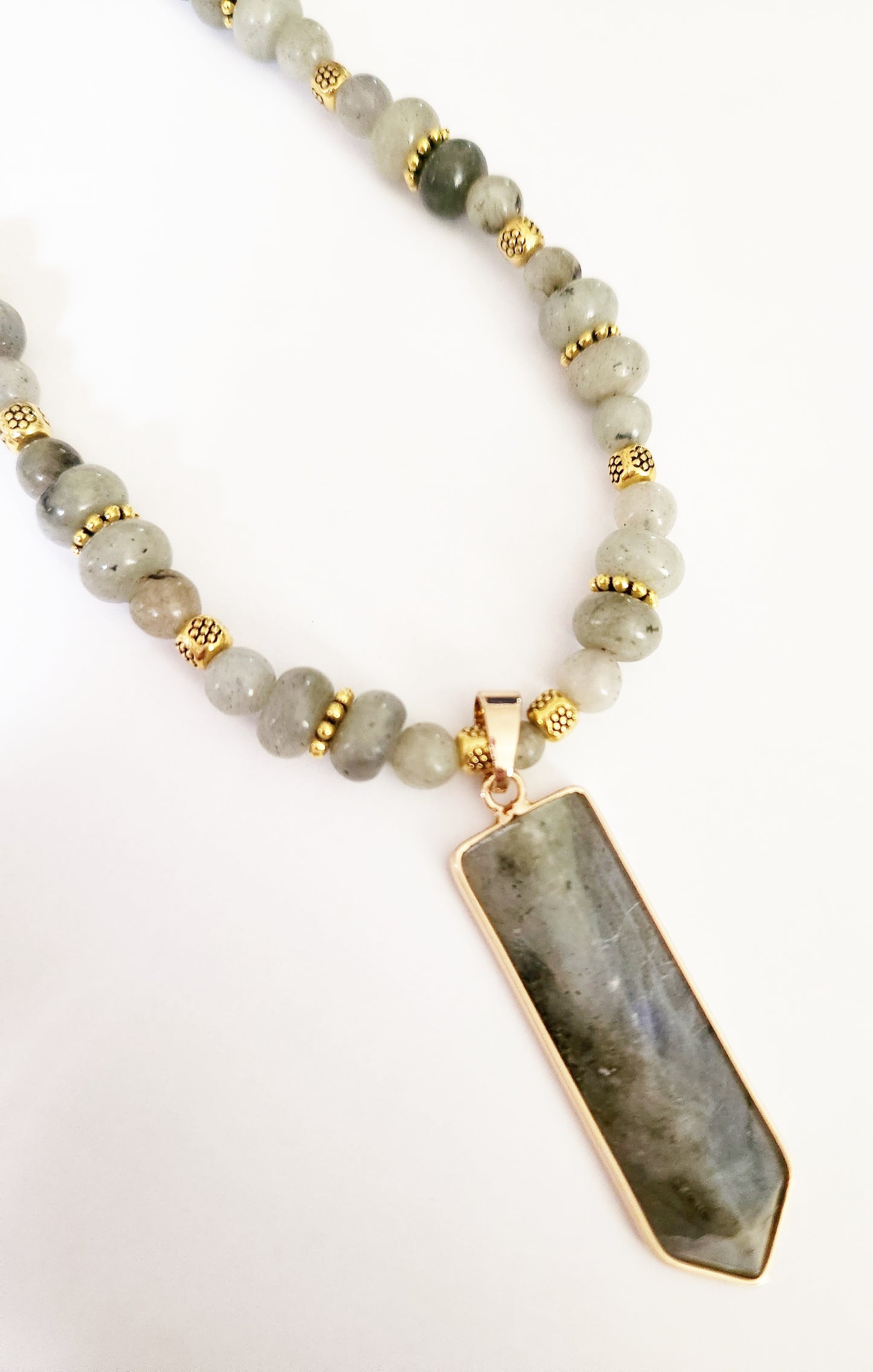 Labradorite dagger gemstone and gold necklace