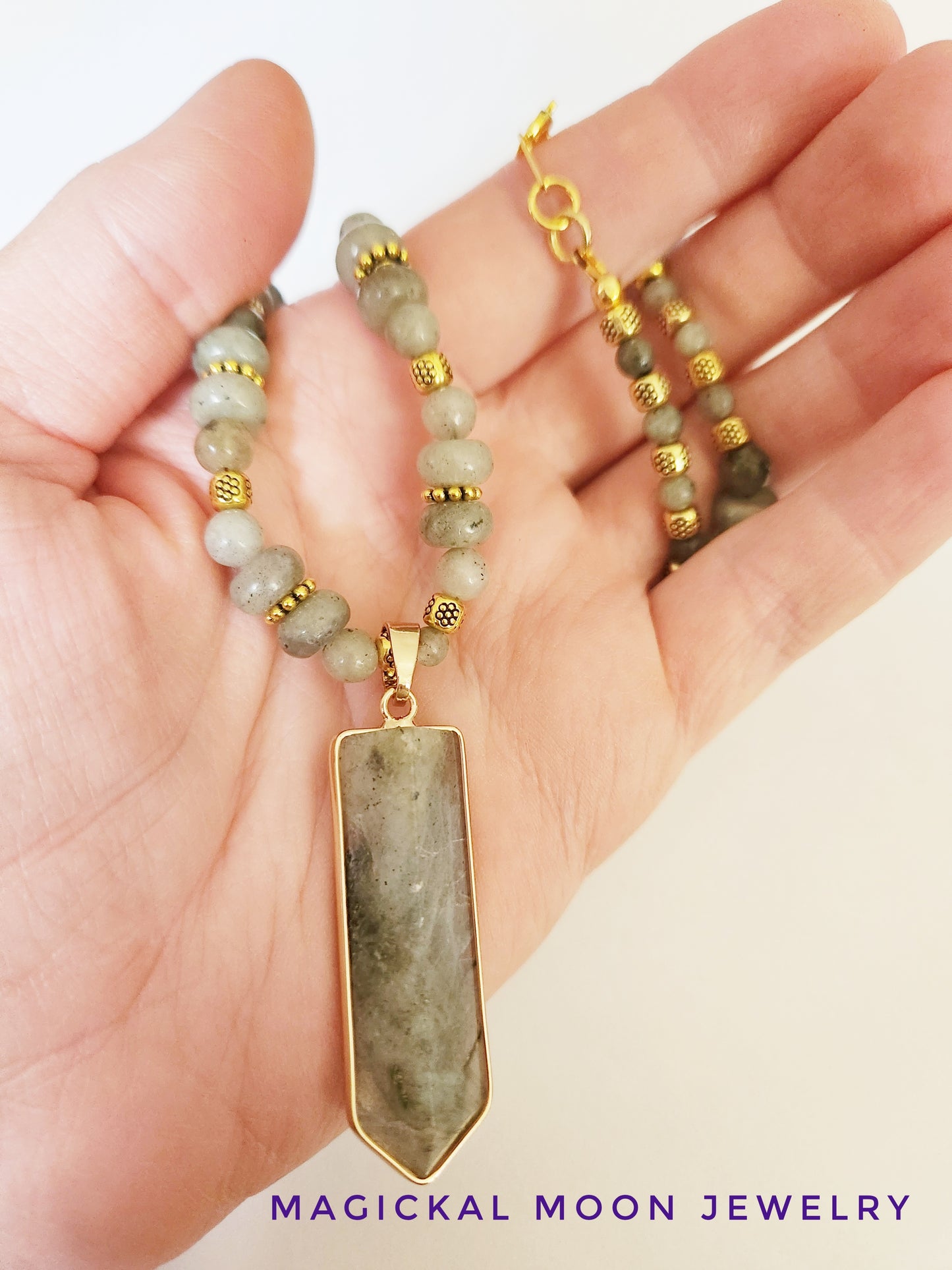 Labradorite dagger gemstone and gold necklace