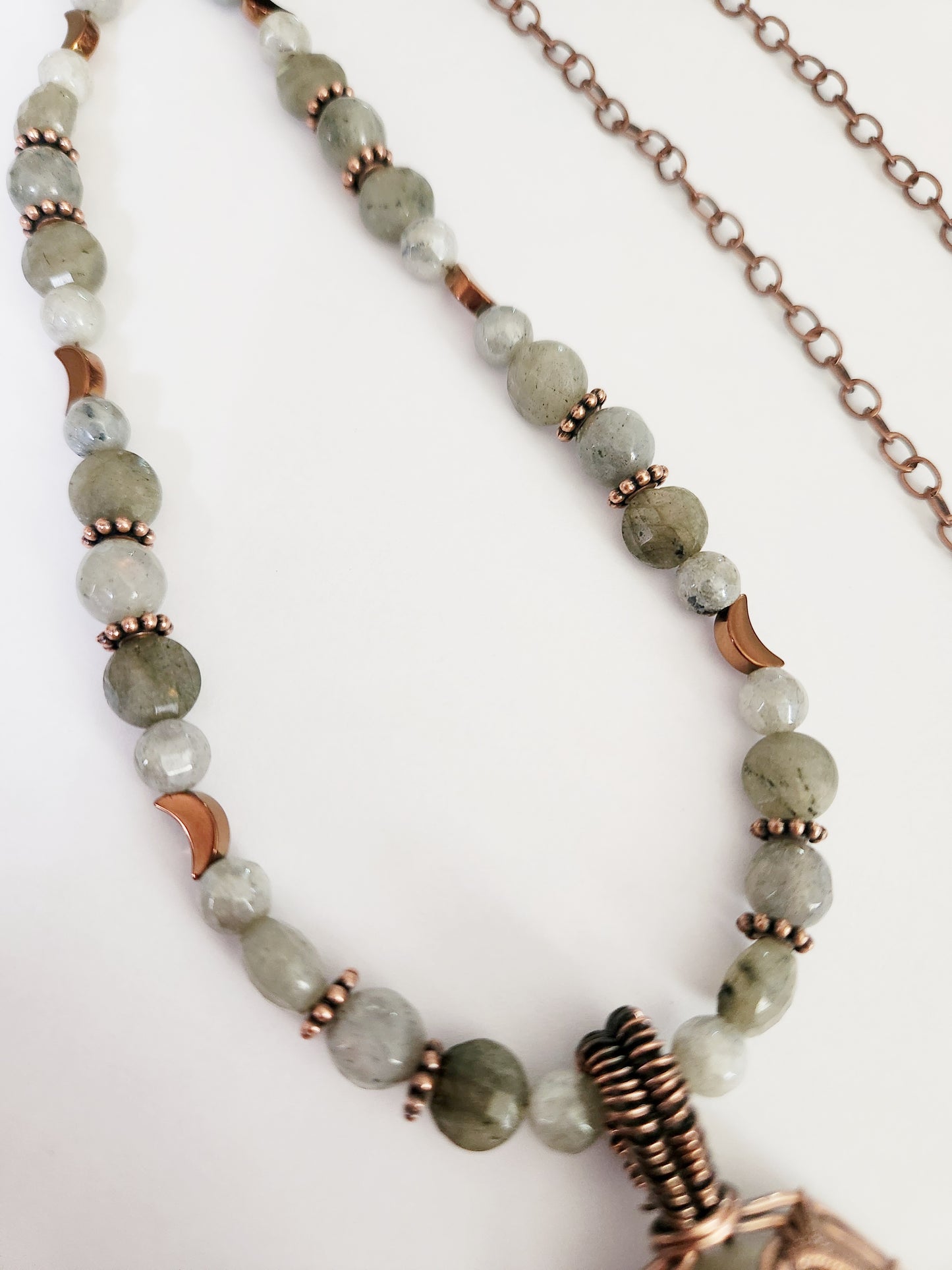Aqua Seraphanite and Labradorite gemstone copper chain necklace