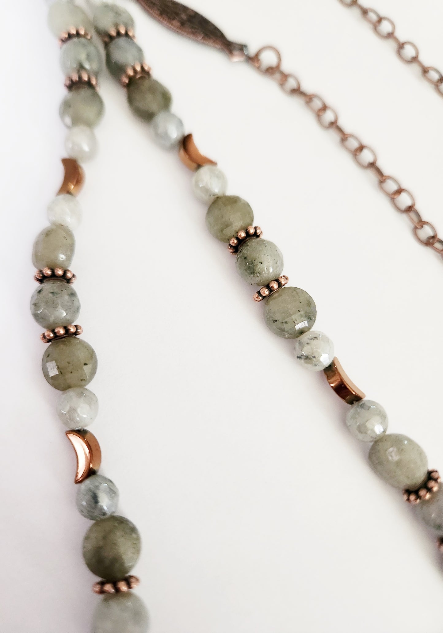 Aqua Seraphanite and Labradorite gemstone copper chain necklace
