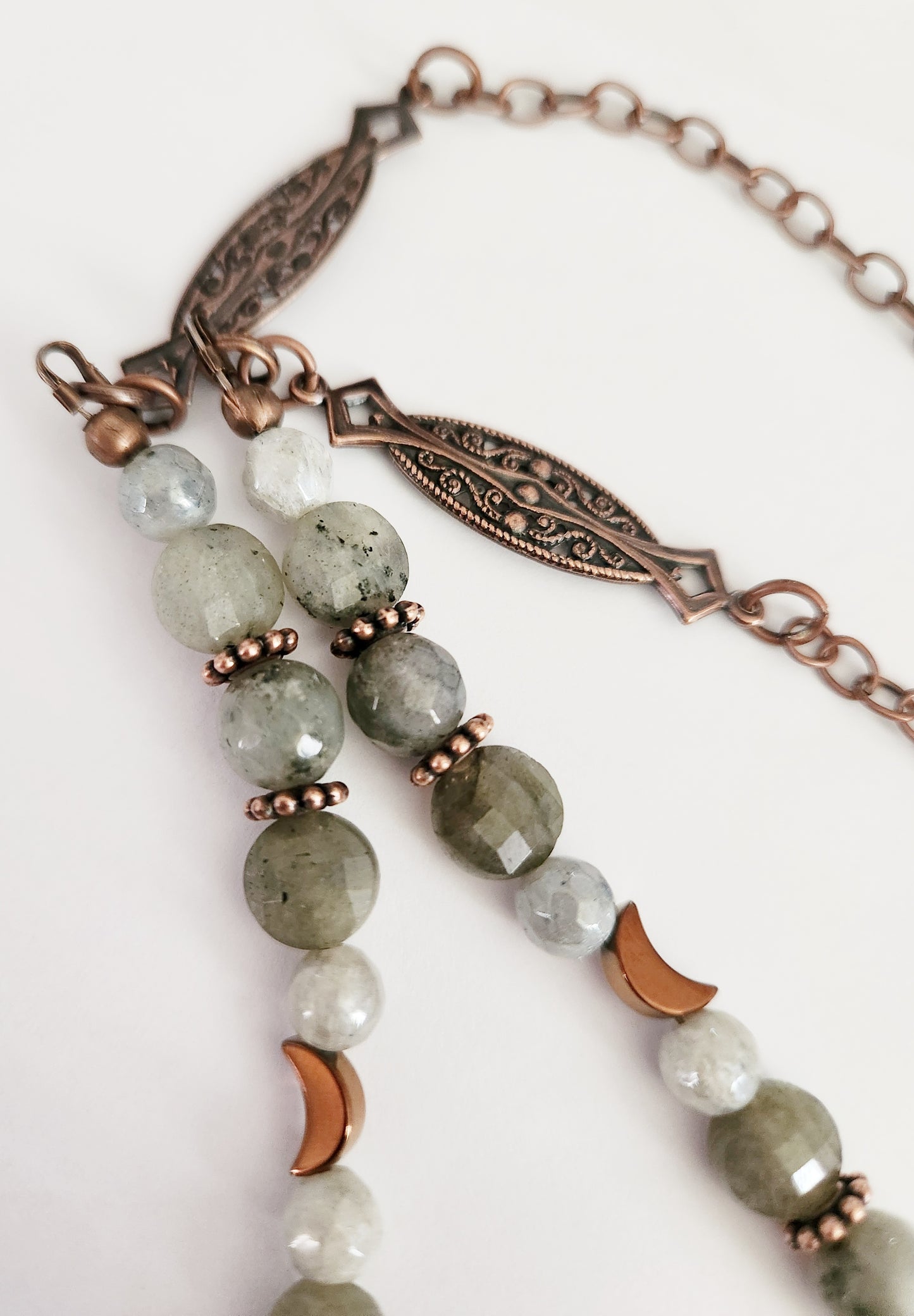 Aqua Seraphanite and Labradorite gemstone copper chain necklace