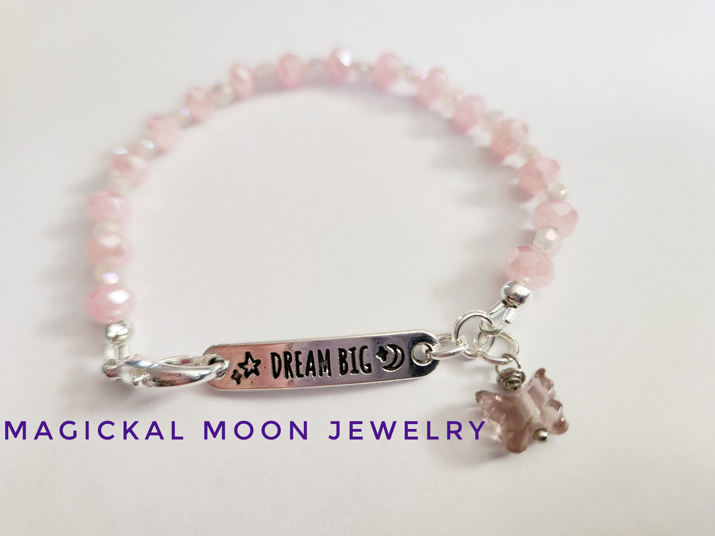 Pink glass beaded Dream Big bracelet