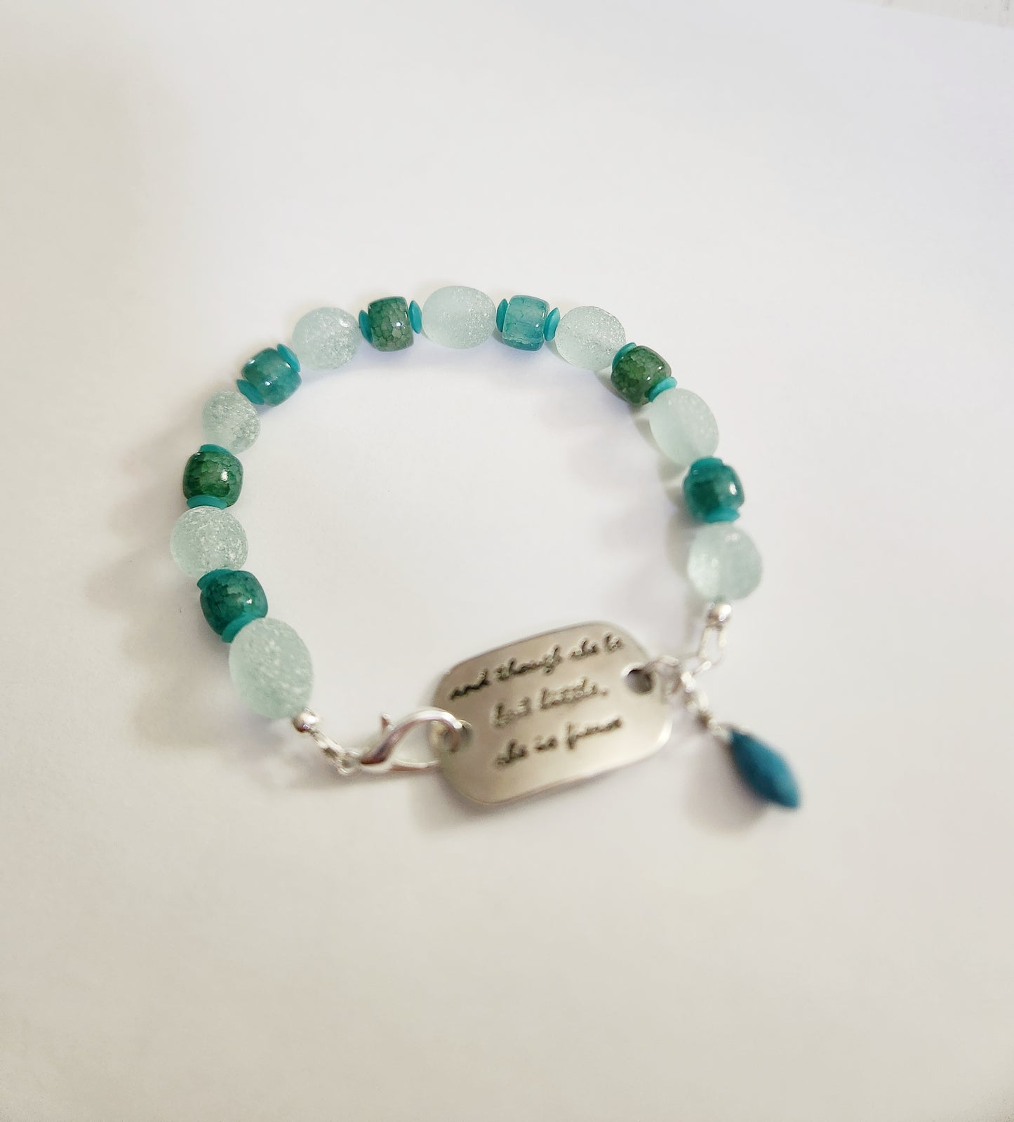 Inspirational quote blue and green beaded bracelet