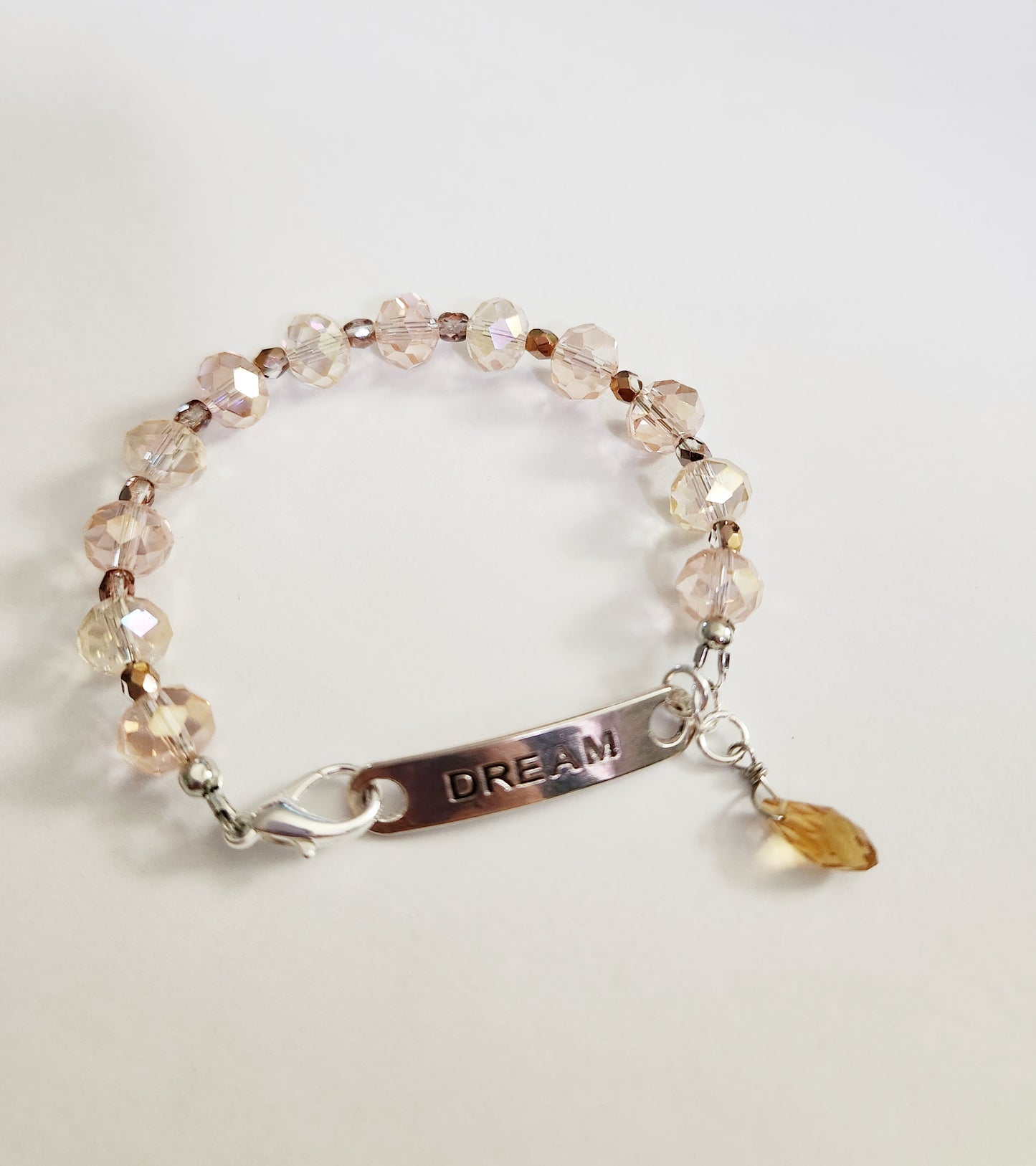 Pink glass beaded Dream charm bracelet