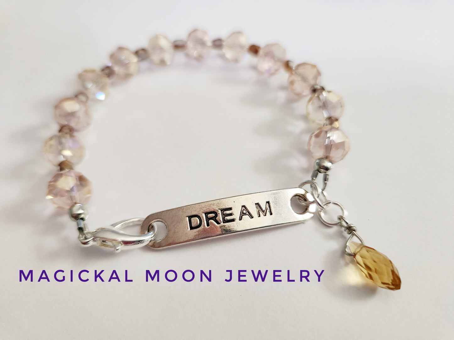 Pink glass beaded Dream charm bracelet