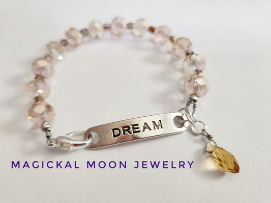 Pink glass beaded Dream charm bracelet