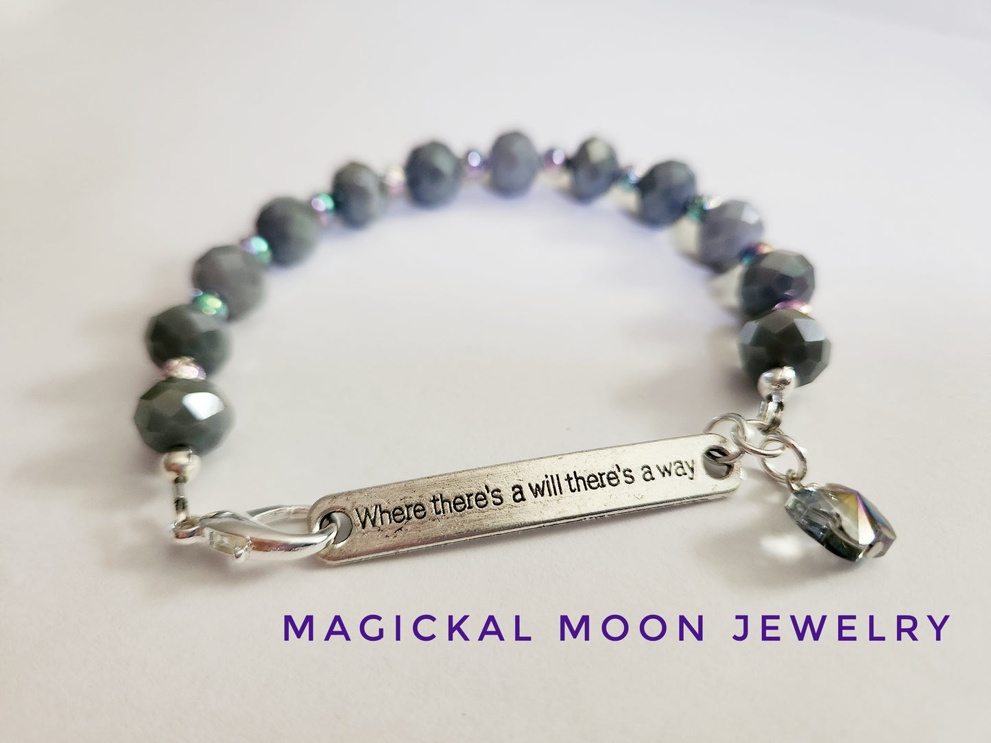 Grey beaded inspirational word bracelet