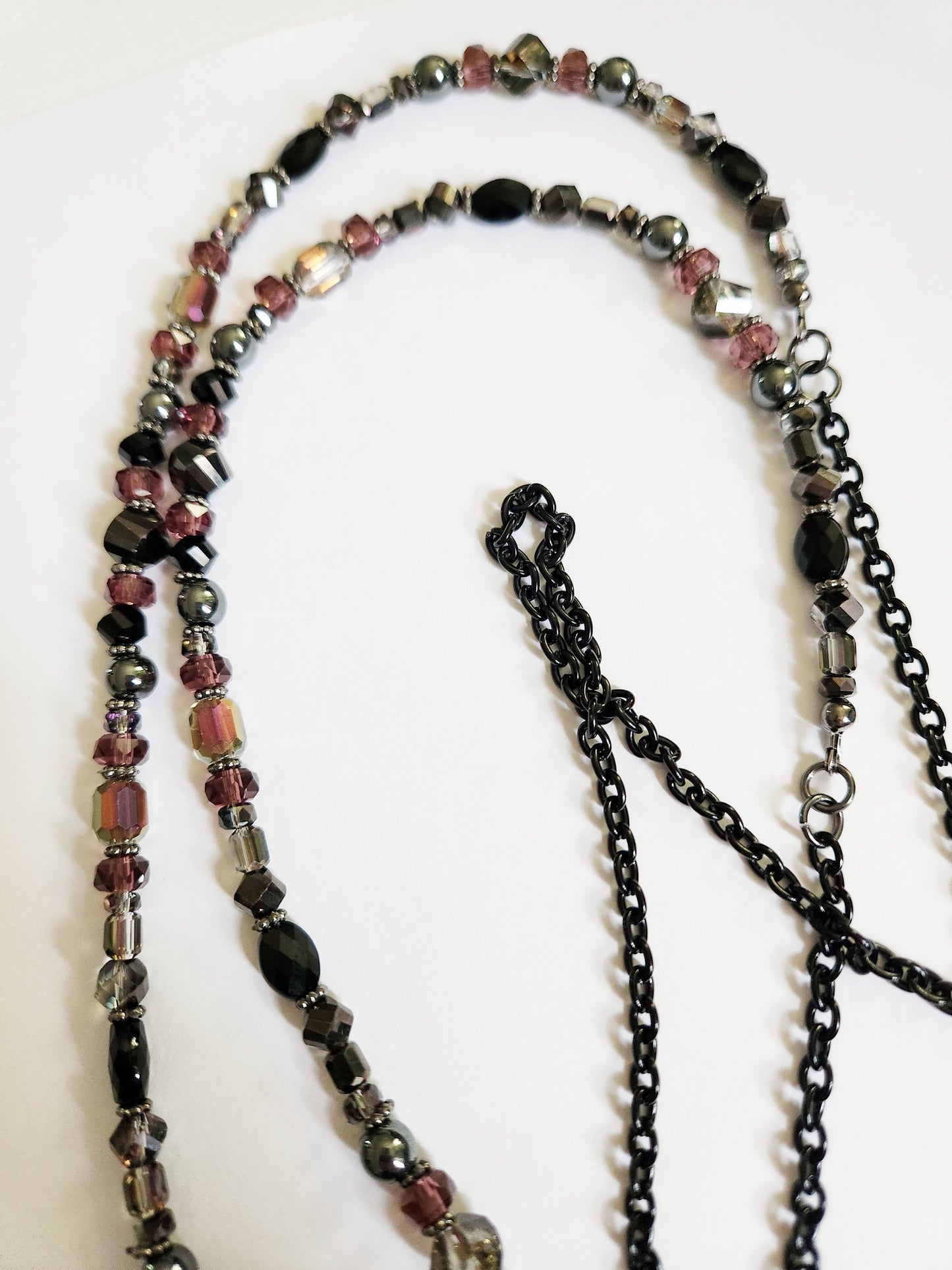 Dark metal leaf charm necklace with Hematite gemstones