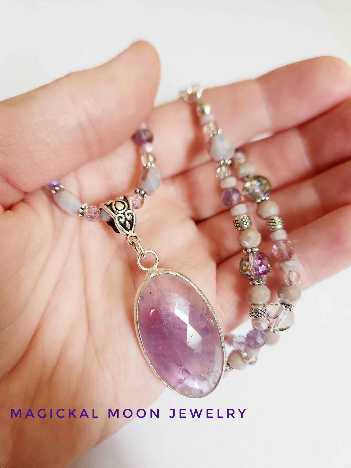 Mystic Amethyst teardrop gemstone necklace