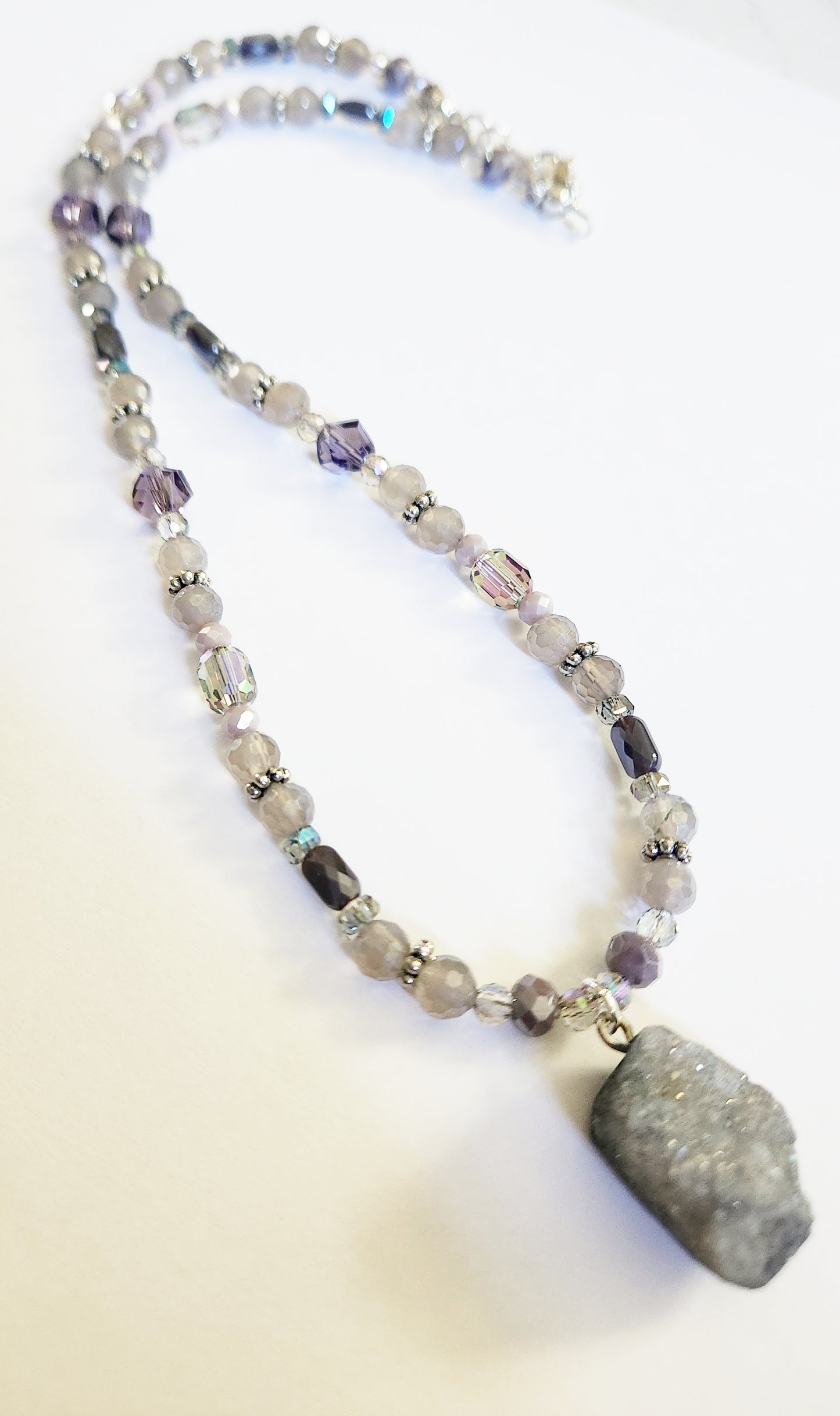 Grey Druzy Quartz gemstone necklace