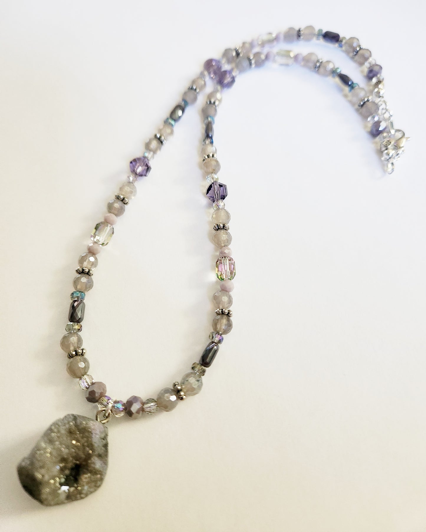 Grey Druzy Quartz gemstone necklace