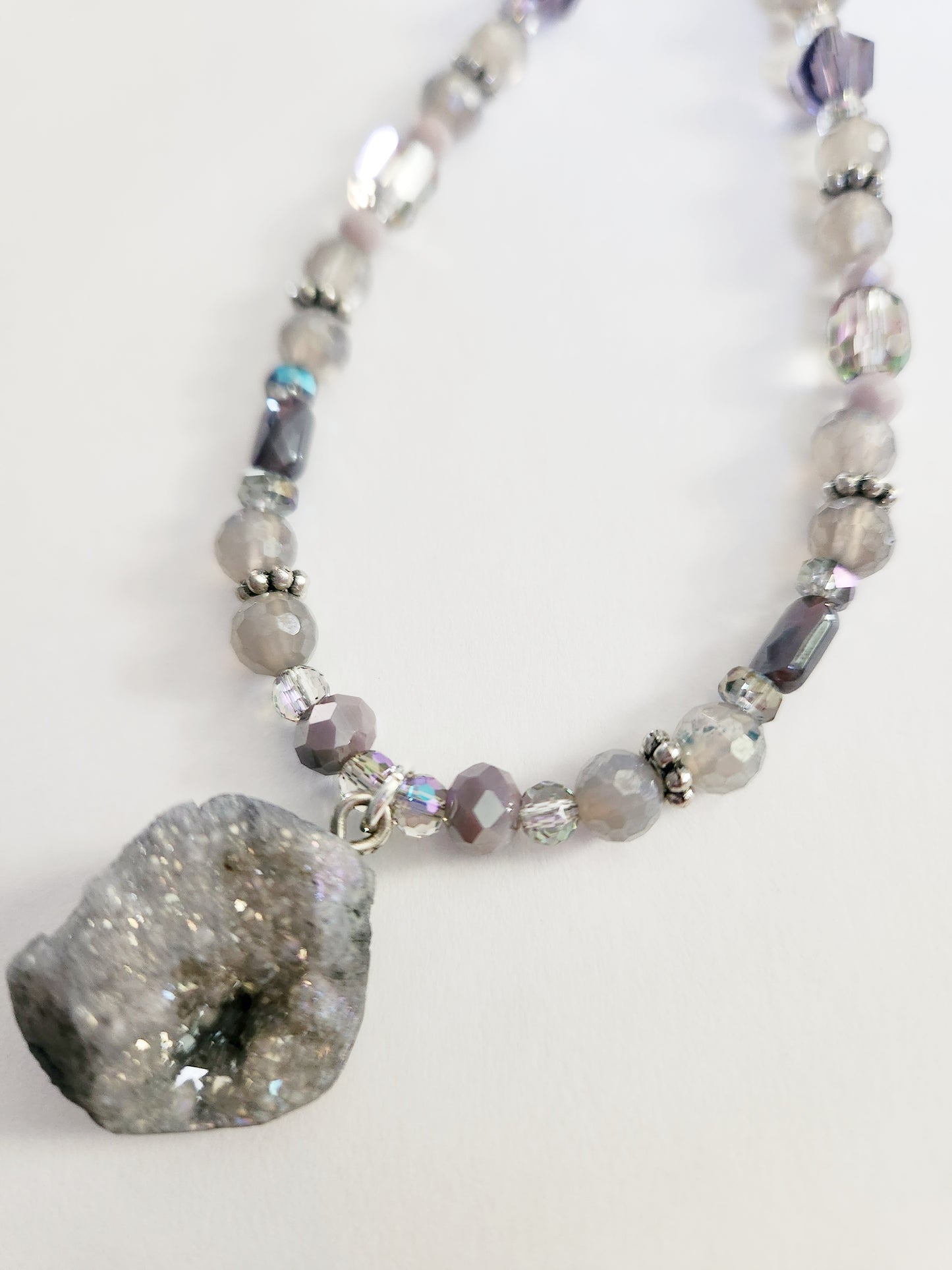 Grey Druzy Quartz gemstone necklace