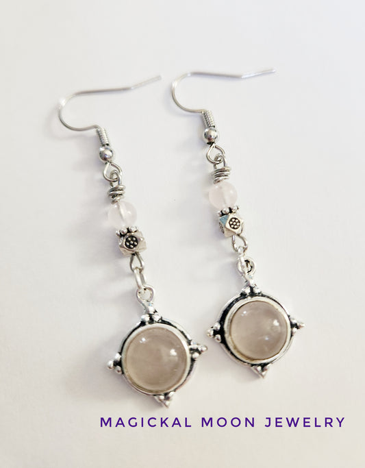 Rose Quartz gemstone silver dangle earrings