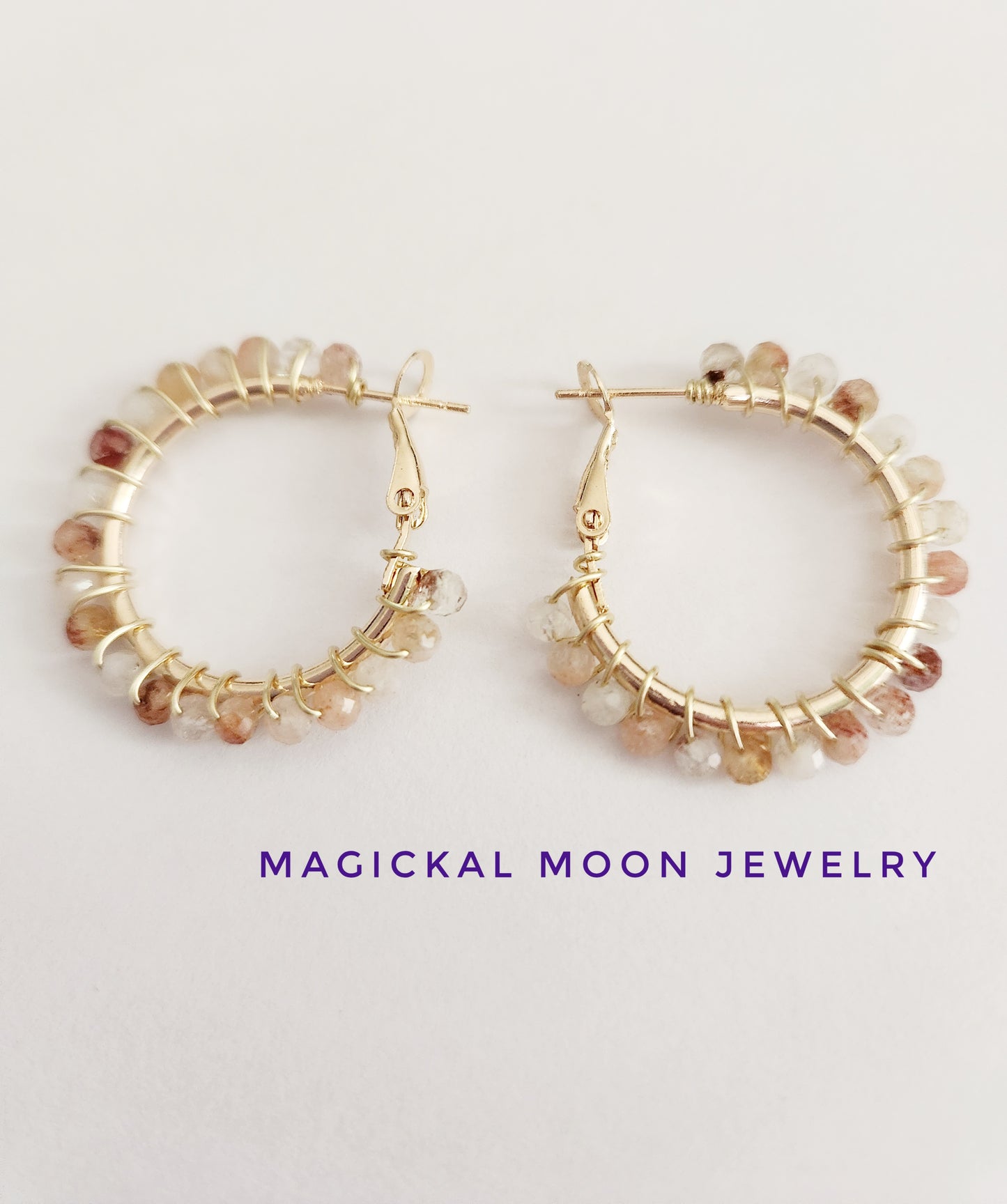 Citrine gemstone small gold hoop earrings 1 inch drop