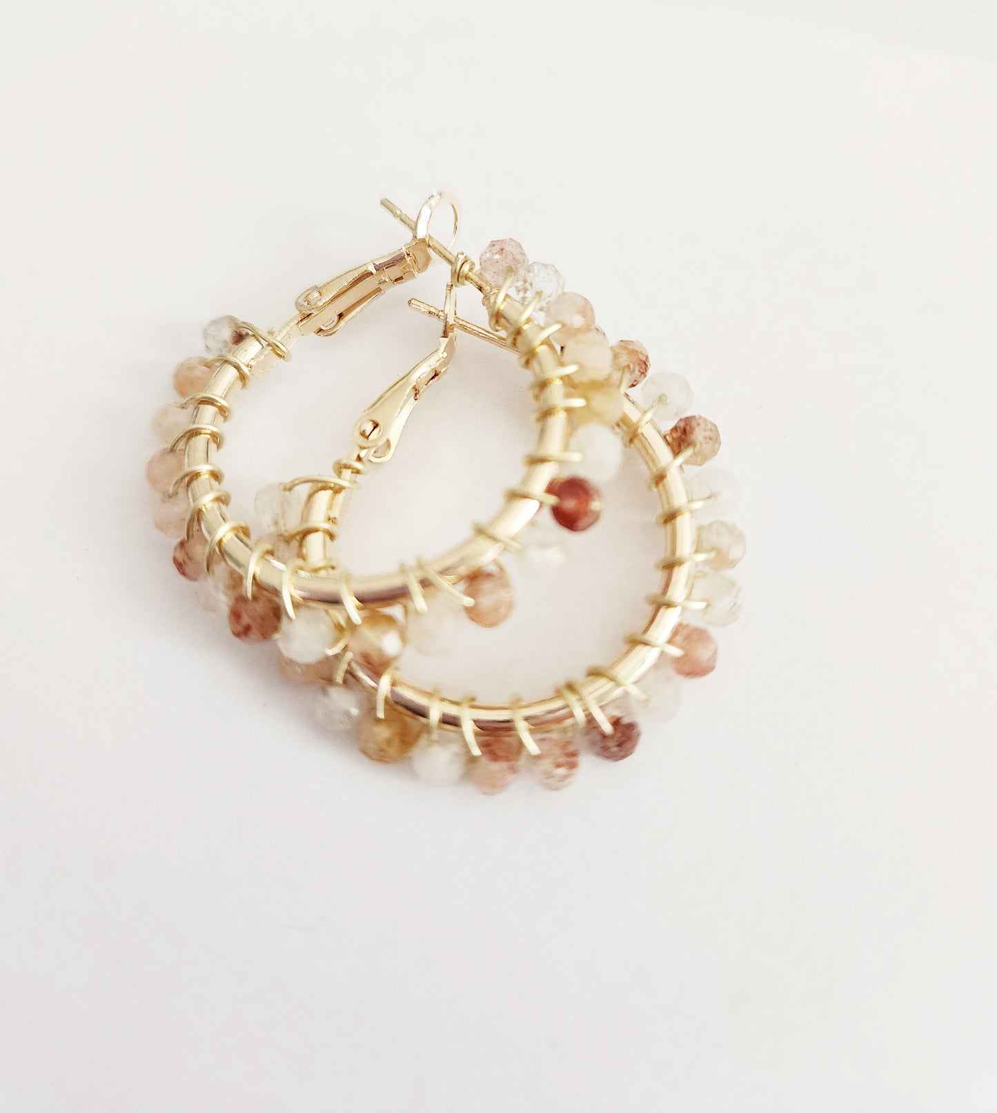 Citrine gemstone small gold hoop earrings 1 inch drop