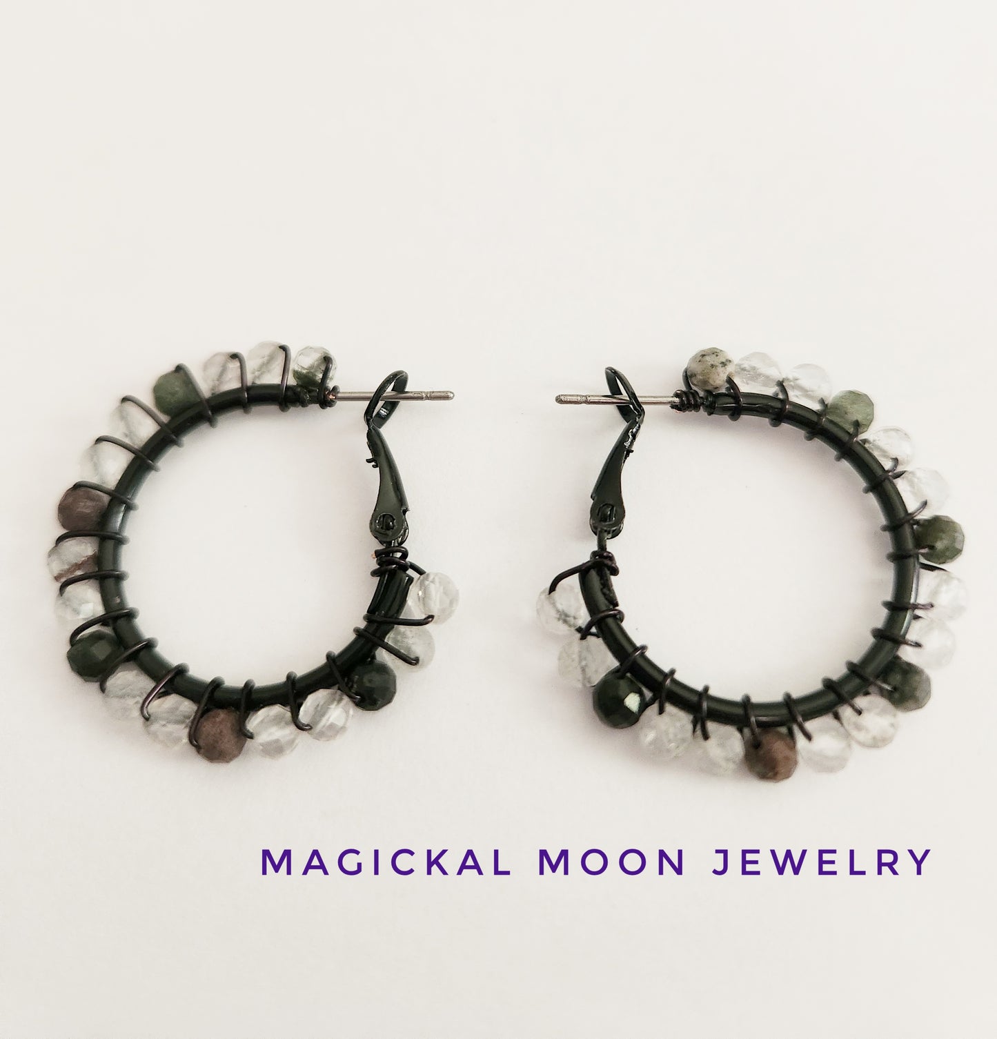 Flower Phantom Quartz gemstone small hoop earrings 1 inch drop