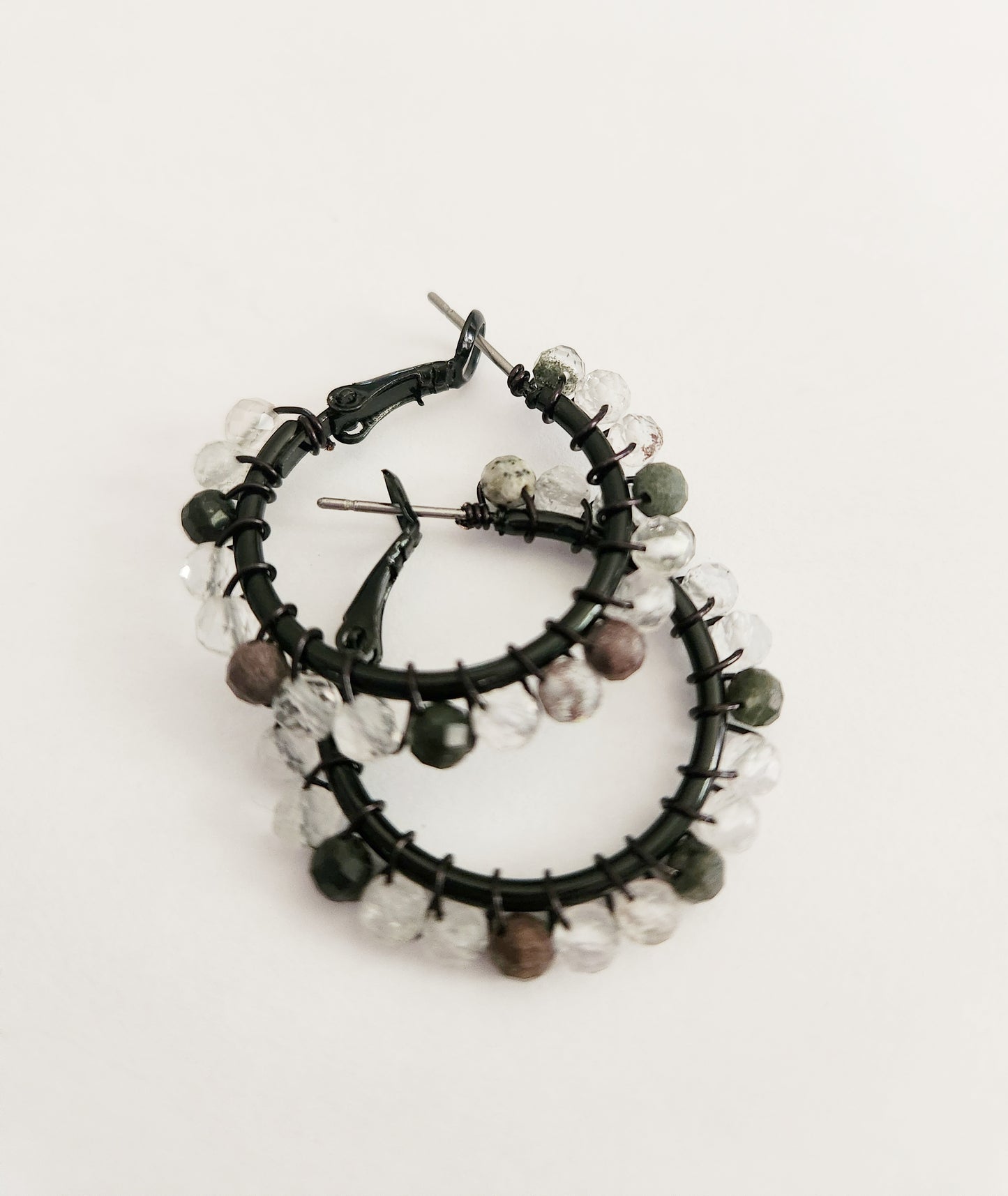 Flower Phantom Quartz gemstone small hoop earrings 1 inch drop
