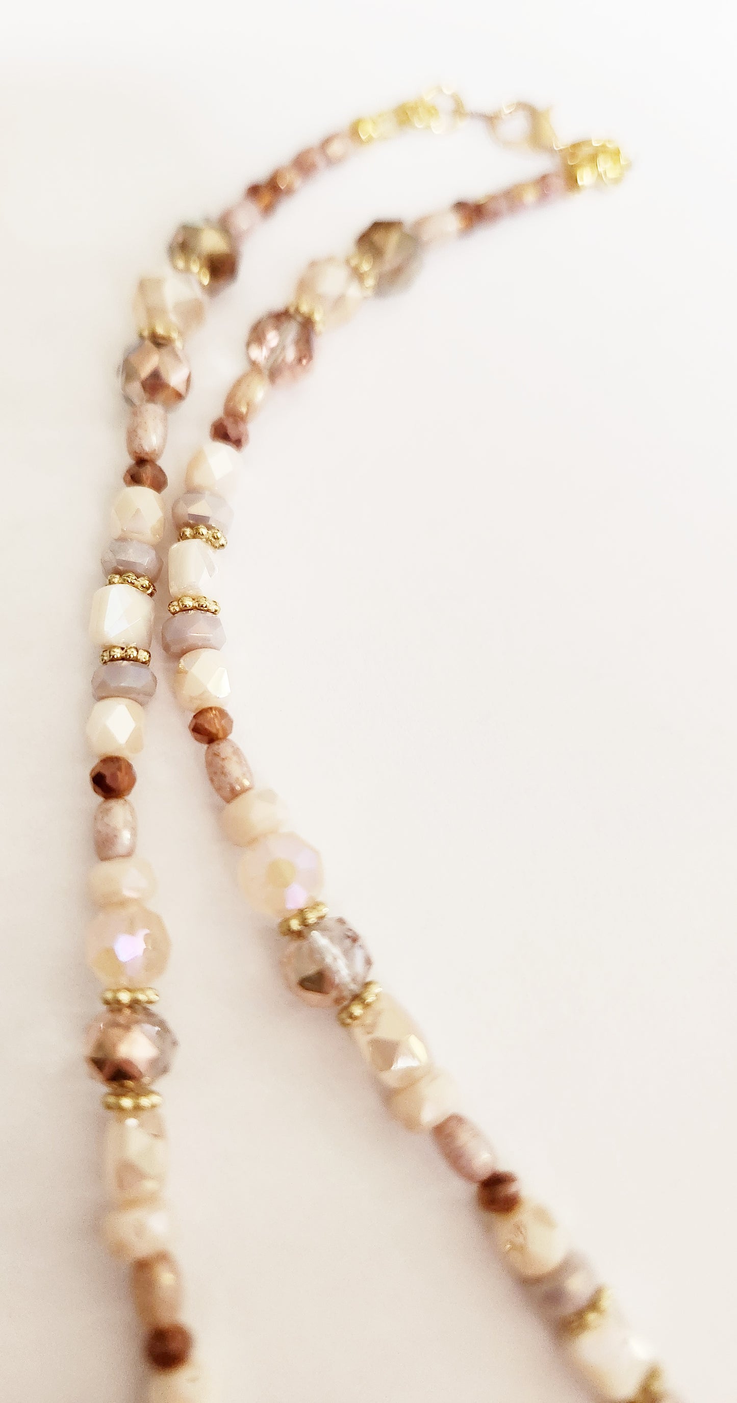 Pink glass round pendant gold necklace
