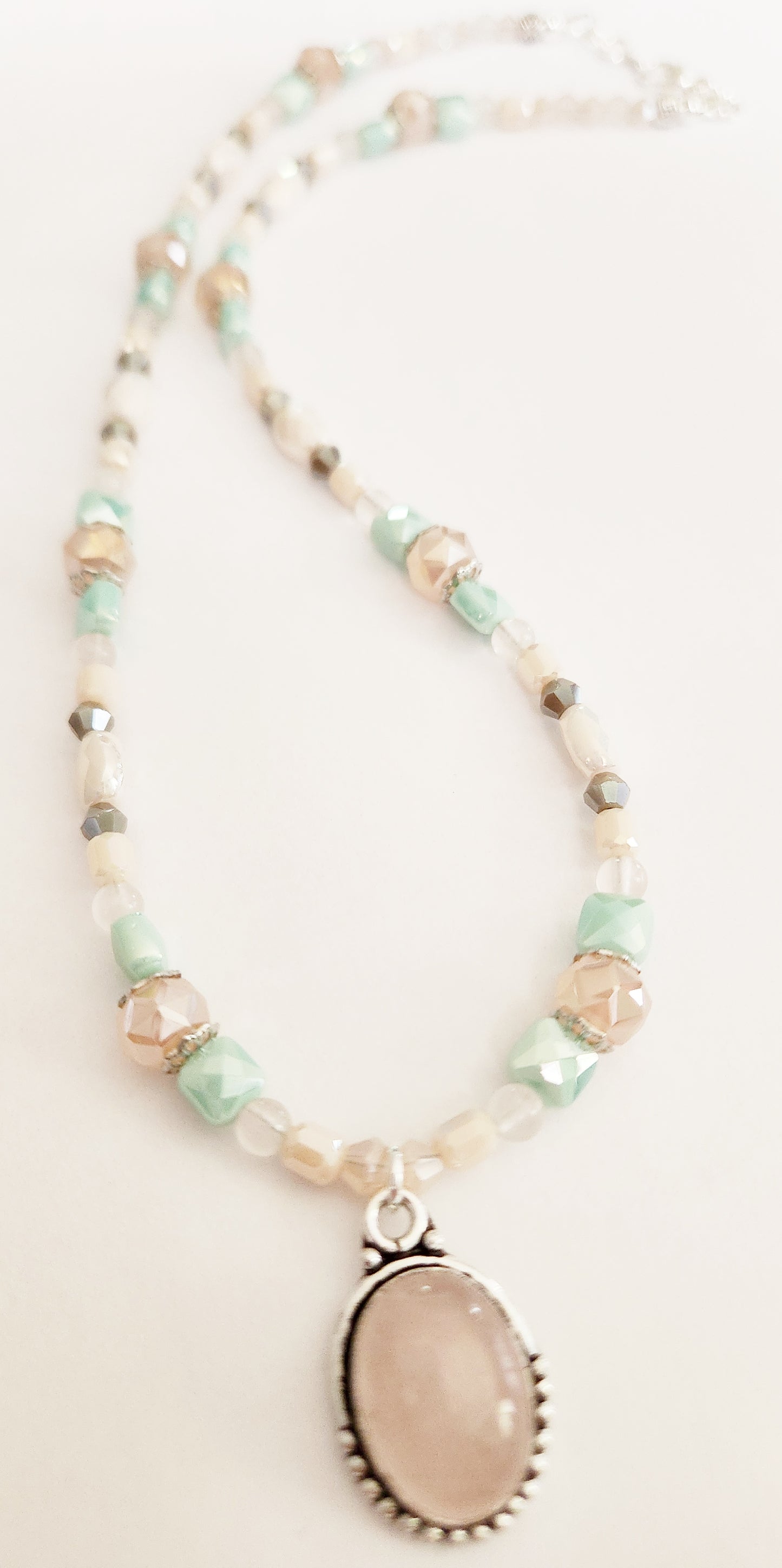 Rose Quartz gemstone silver necklace