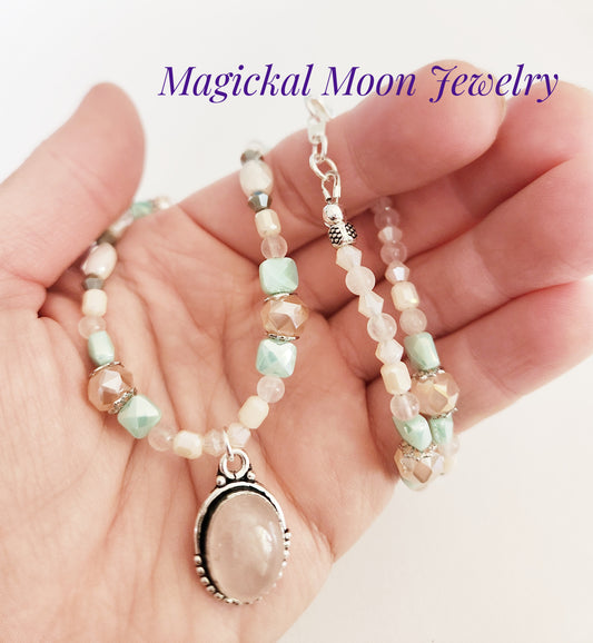 Rose Quartz gemstone silver necklace