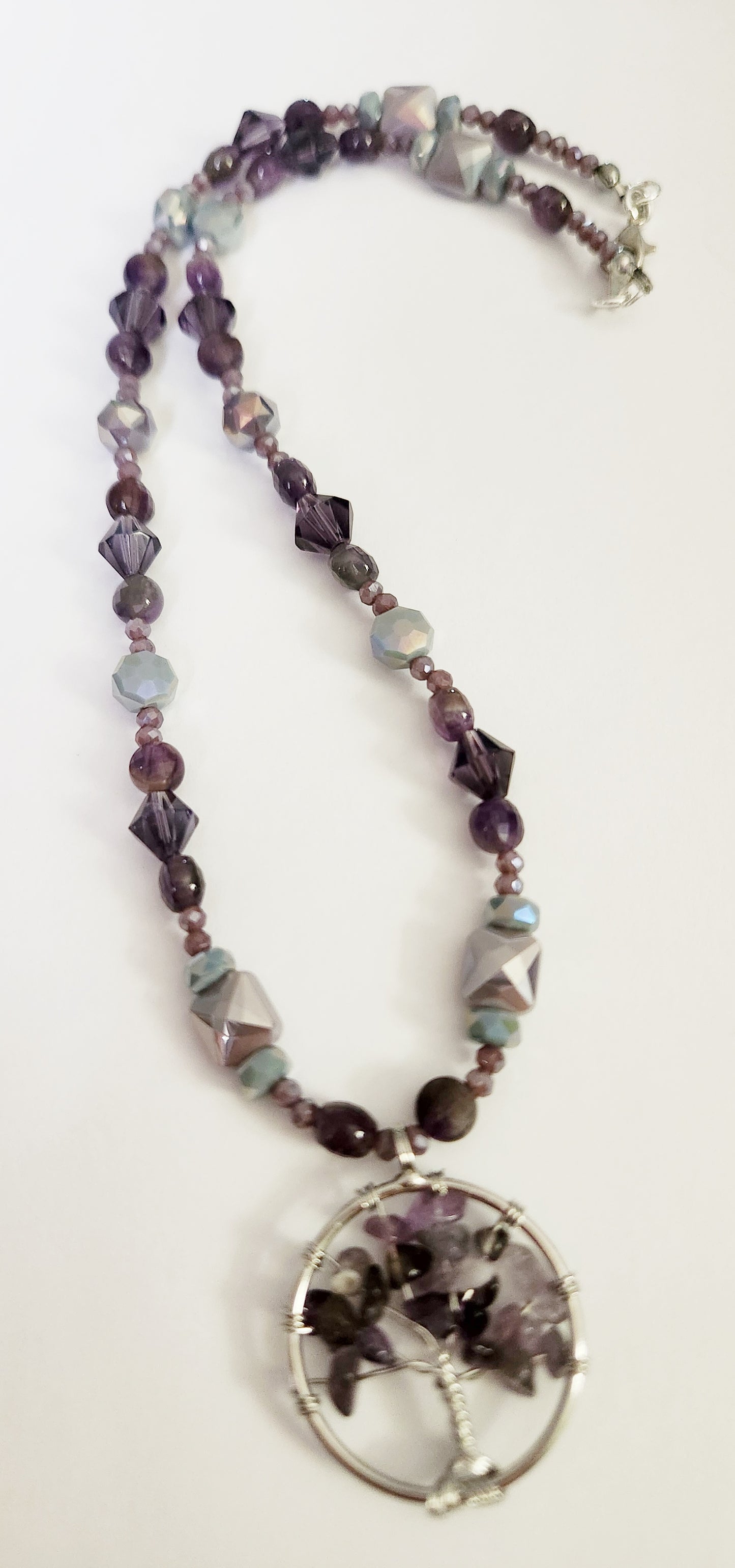 Amethyst tree of life gemstone silver necklace