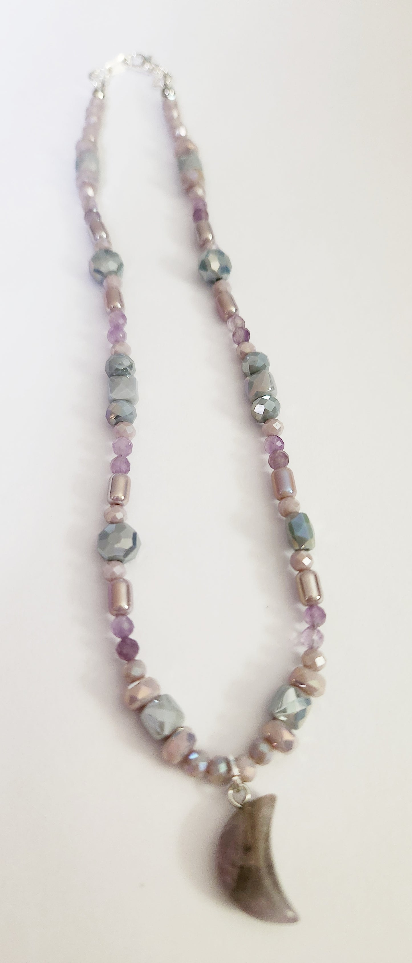 Amethyst crescent moon gemstone silver necklace, choker necklace