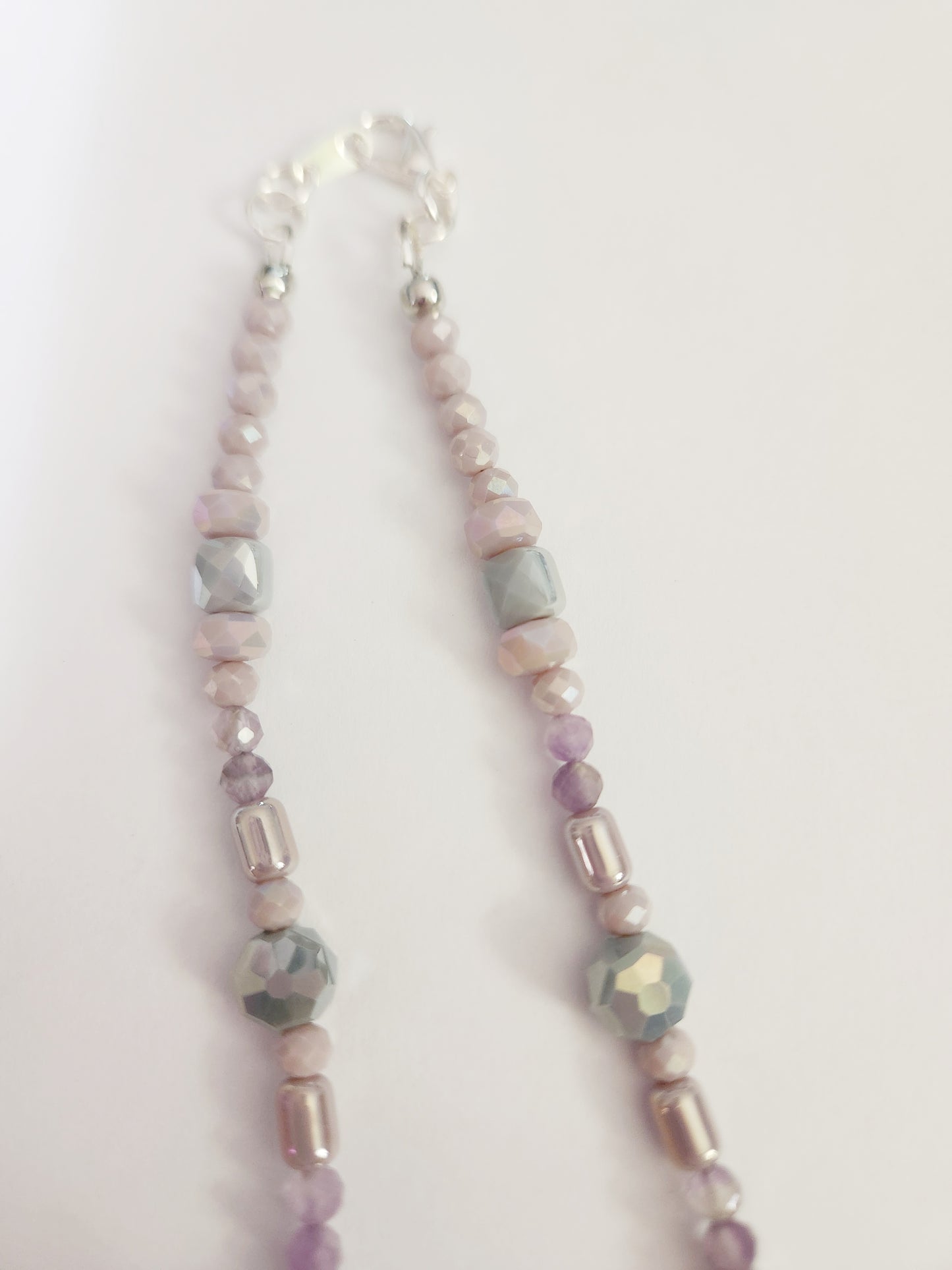 Amethyst crescent moon gemstone silver necklace, choker necklace