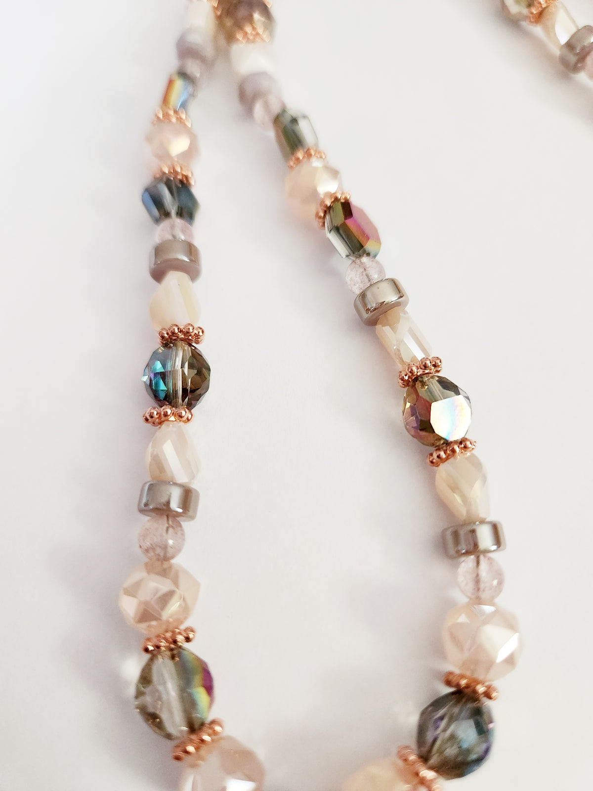 Rose gold crystal floral necklace with Rose Quartz