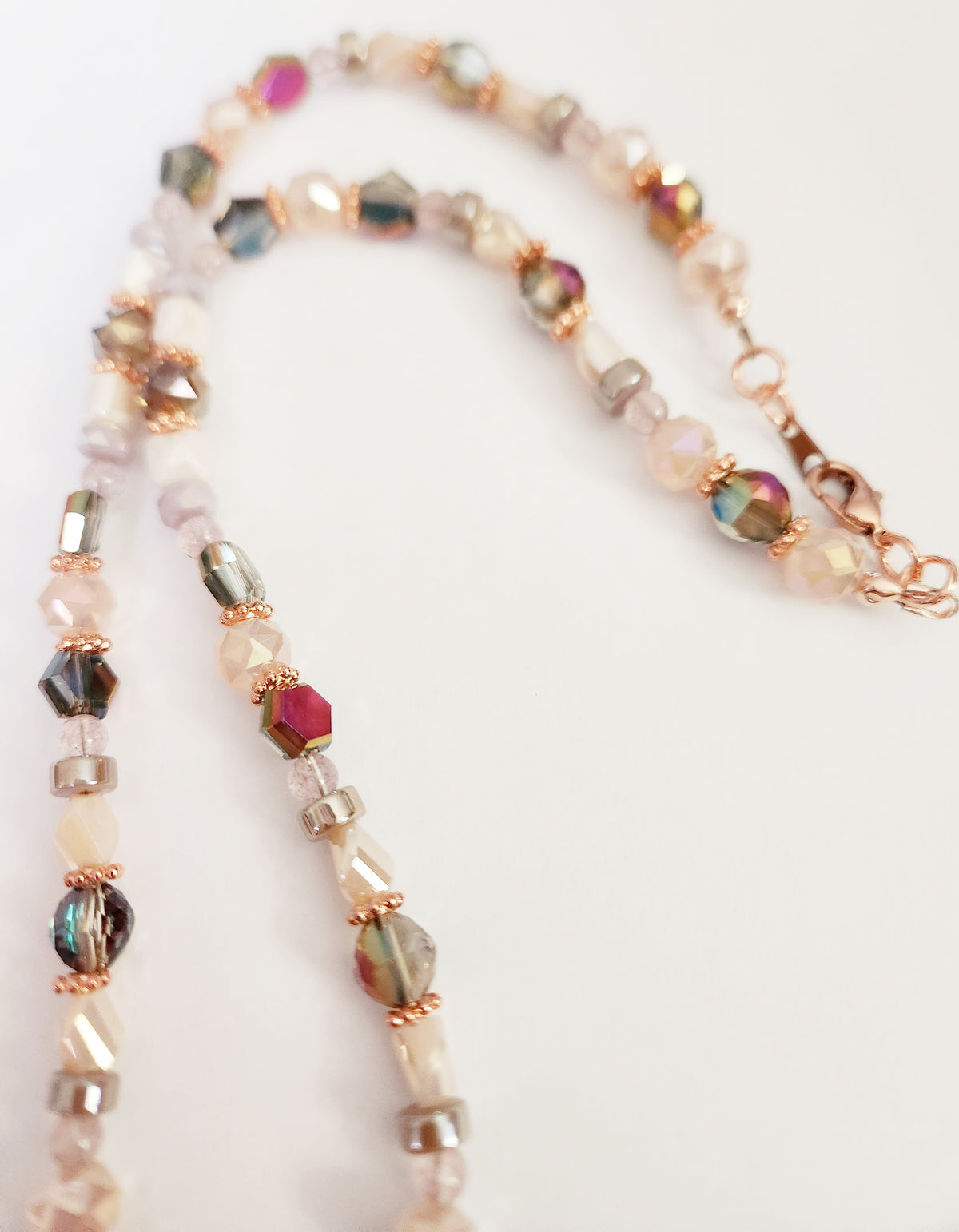 Rose gold crystal floral necklace with Rose Quartz