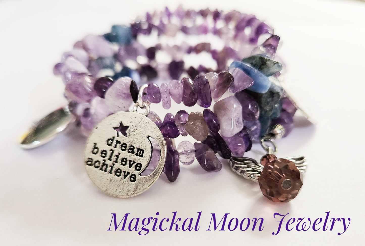 Amethyst and Blue Kyanite gemstone wrap bracelet