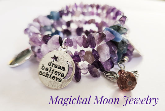 Amethyst and Blue Kyanite gemstone wrap bracelet