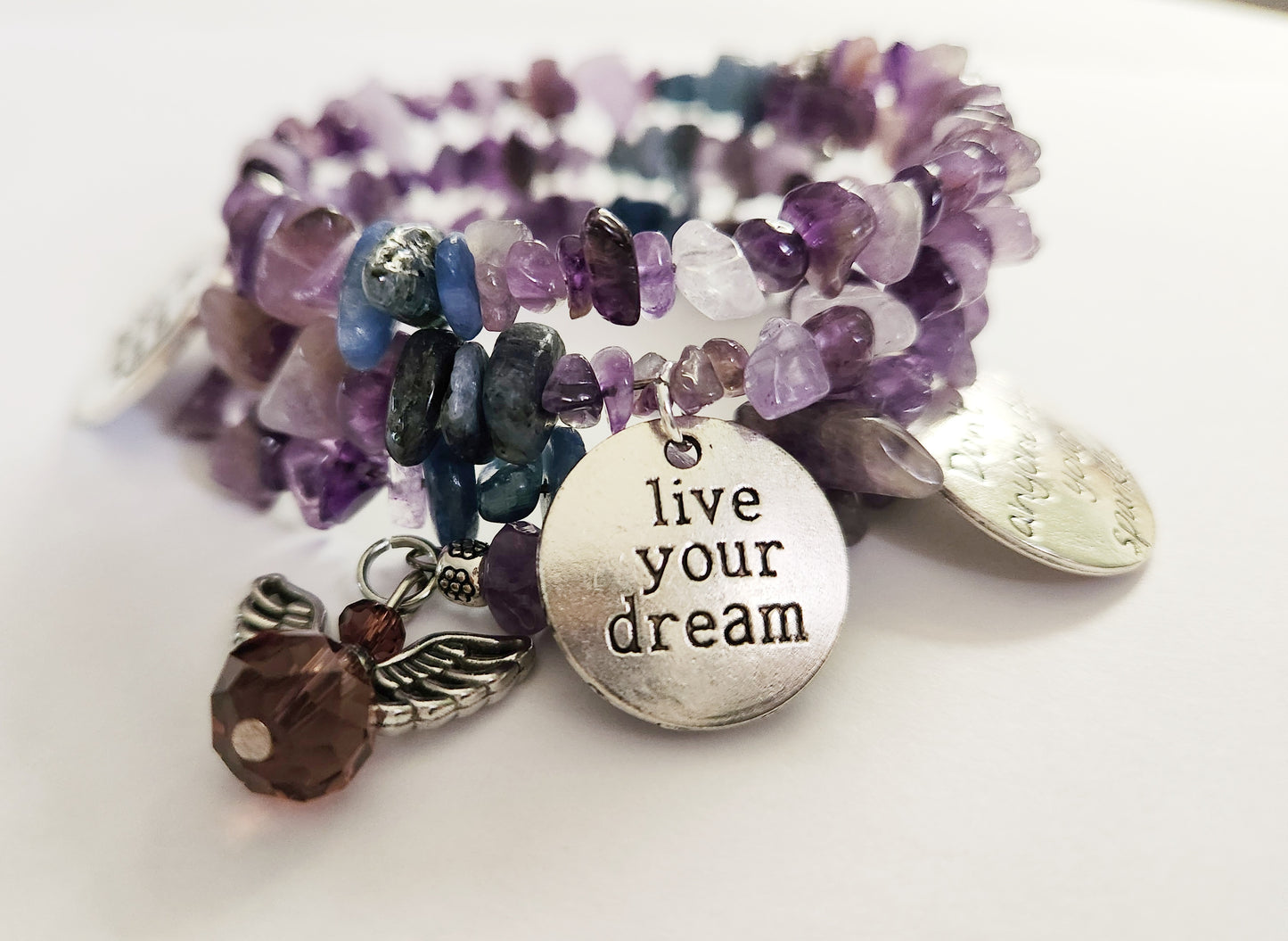 Amethyst and Blue Kyanite gemstone wrap bracelet