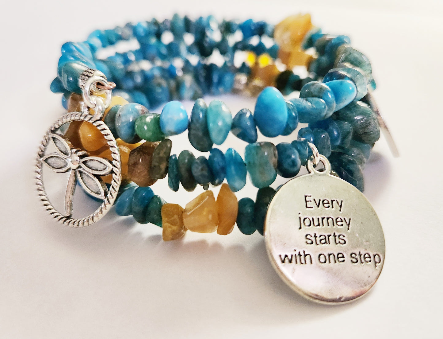 Blue Apatite and Golden Jade wrap bracelet