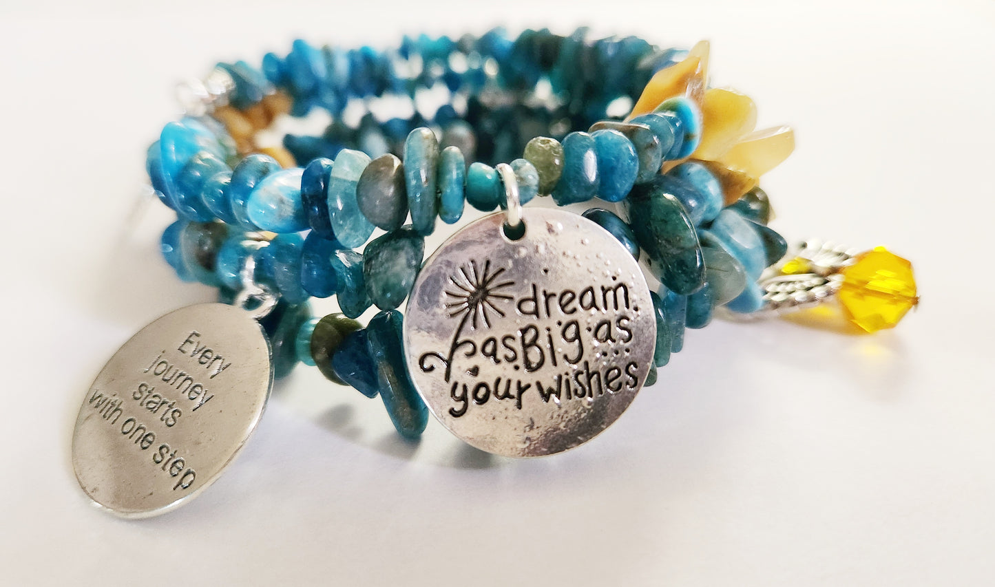 Blue Apatite and Golden Jade wrap bracelet