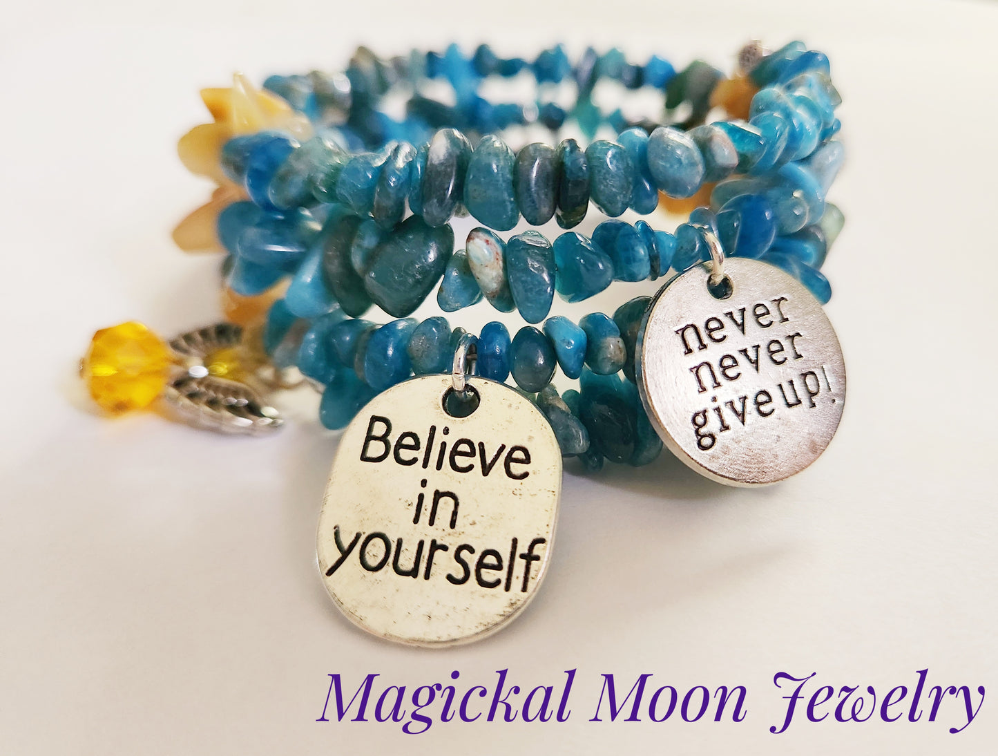 Blue Apatite and Golden Jade wrap bracelet