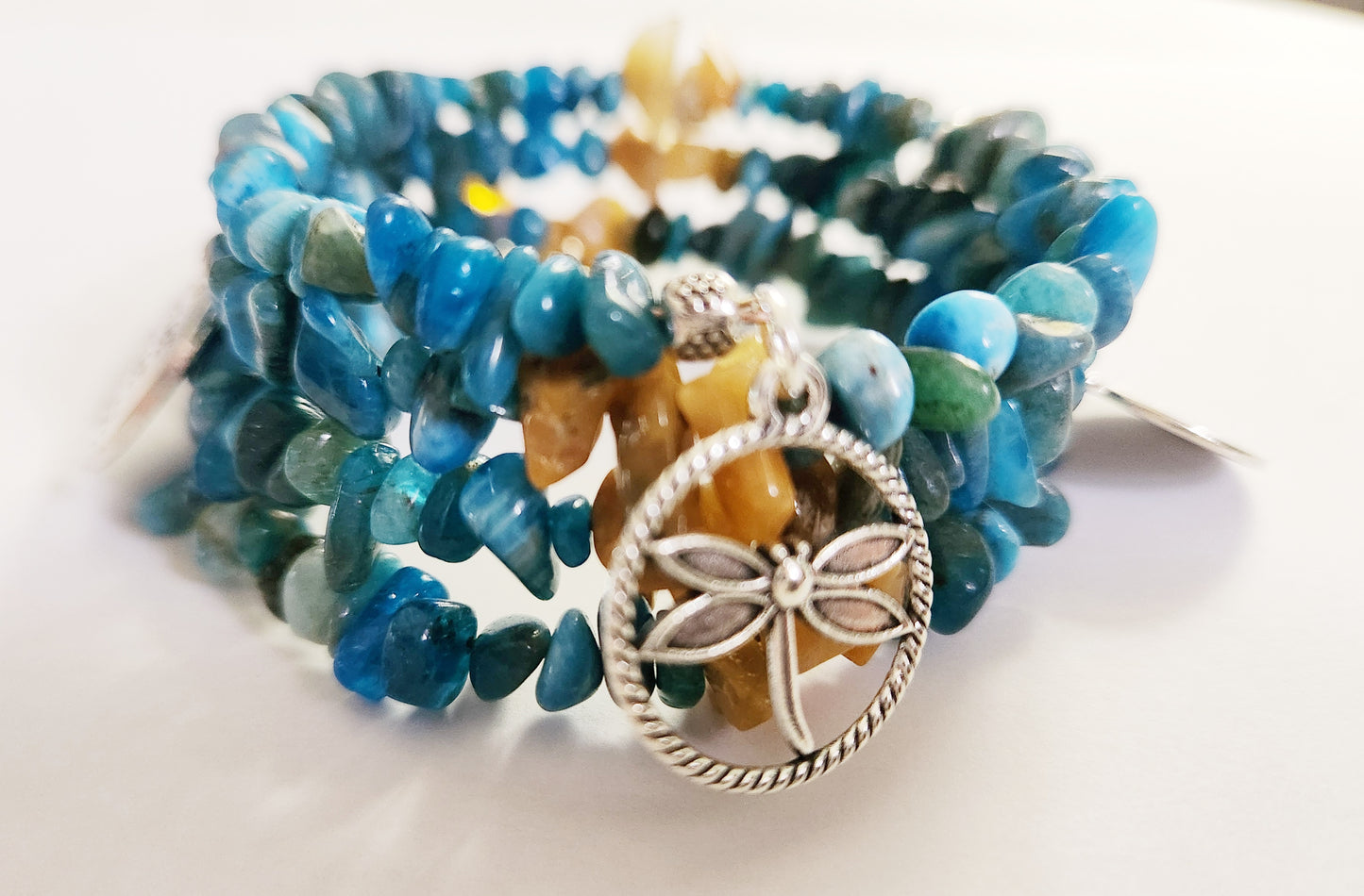 Blue Apatite and Golden Jade wrap bracelet