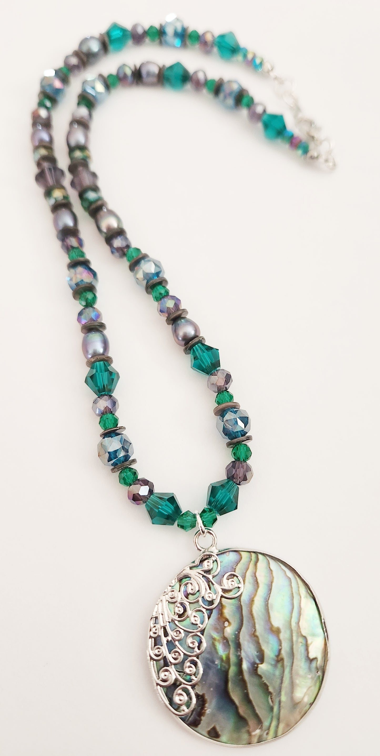 Silver abalone shell and pearl silver necklace