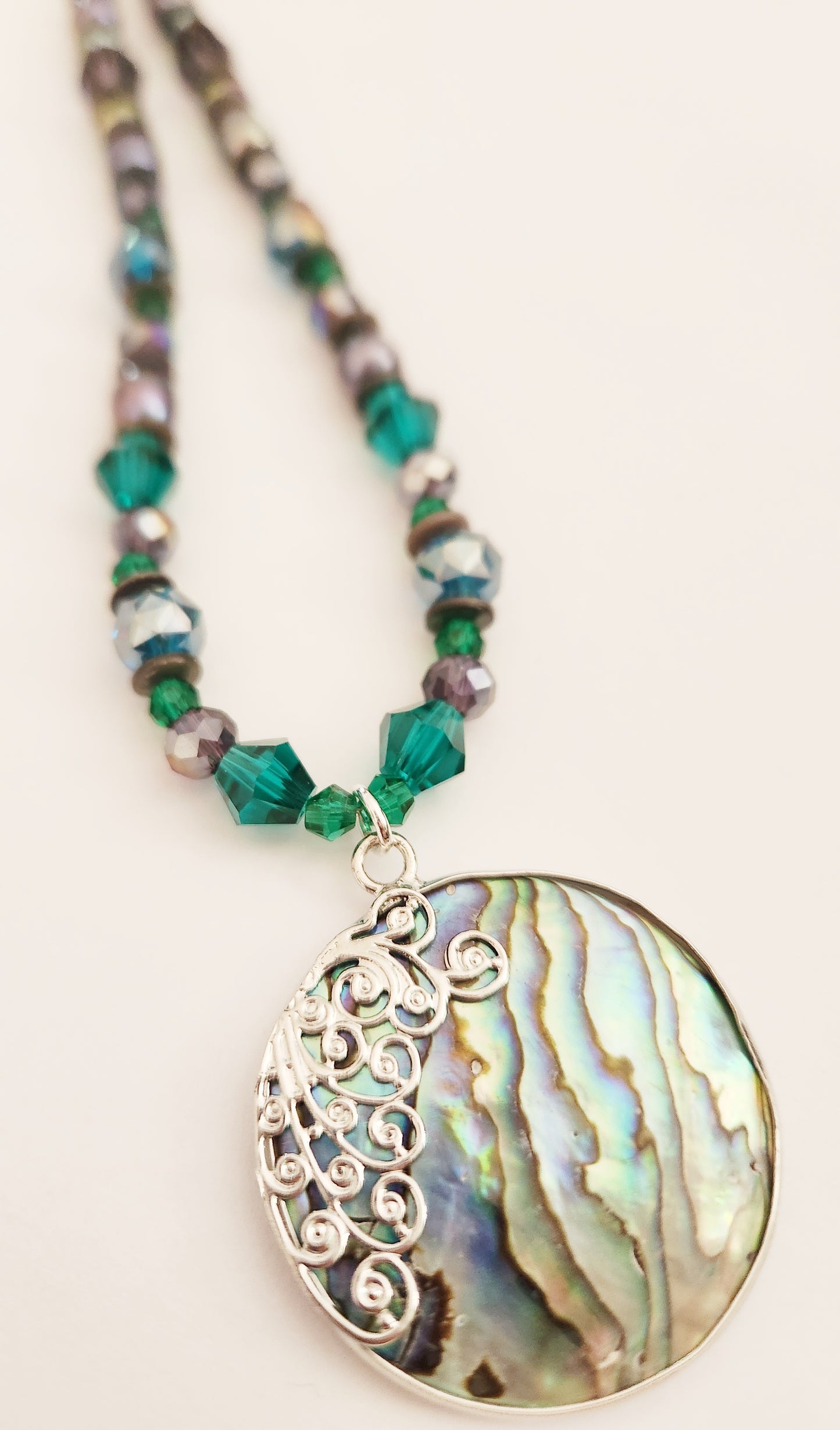 Silver abalone shell and pearl silver necklace