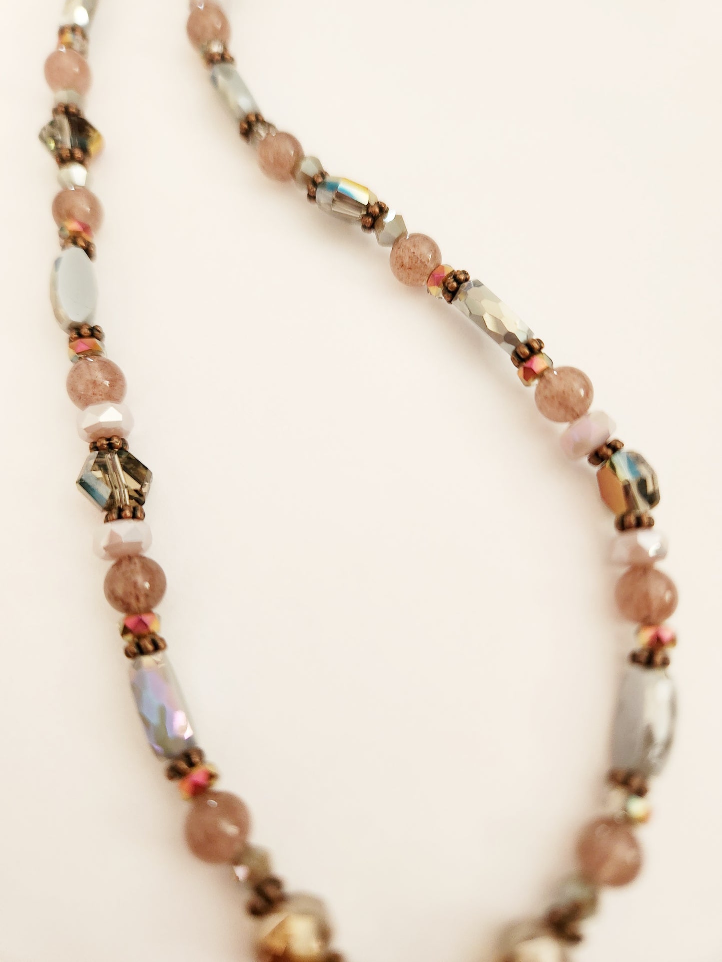 Copper dragonfly Strawberry Quartz gemstone necklace