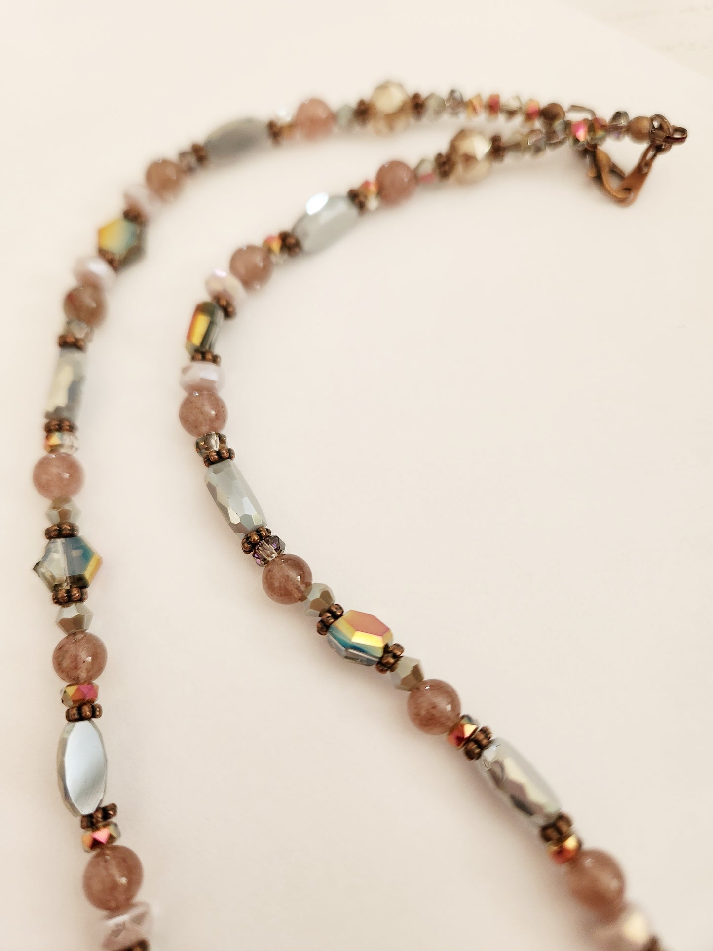 Copper dragonfly Strawberry Quartz gemstone necklace